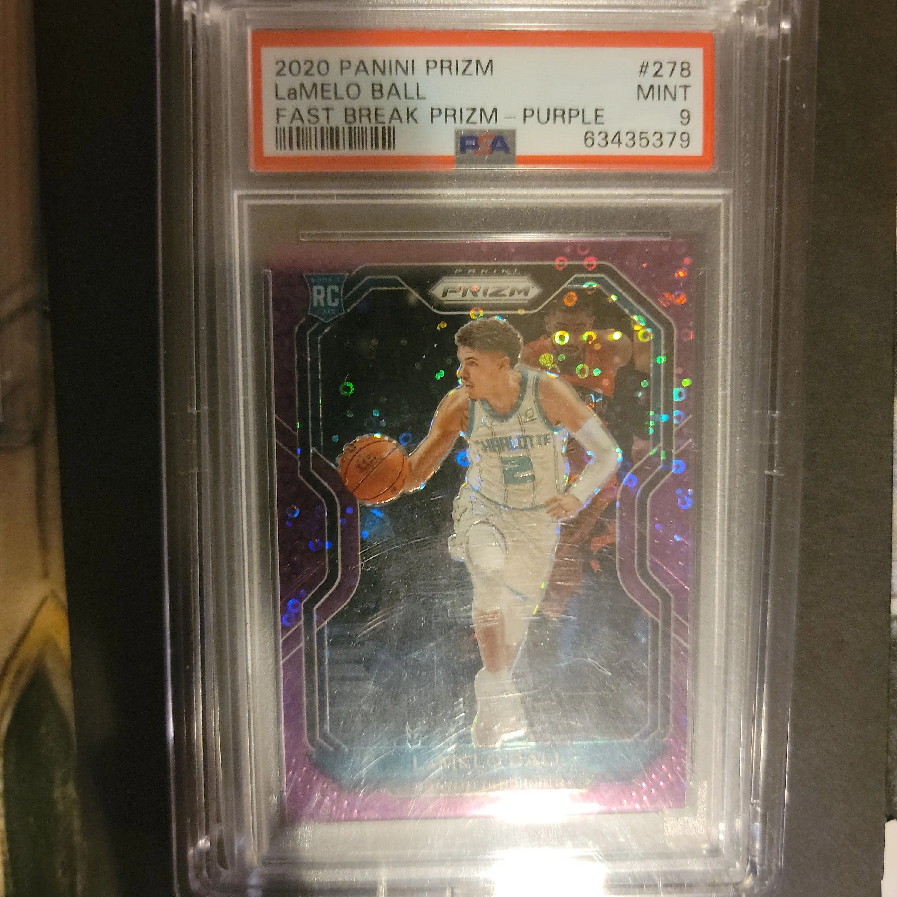 Product image for 2020 Panini Prizm Lamelo Ball 278 Fast Break Prizm-Purple PSA MINT 9