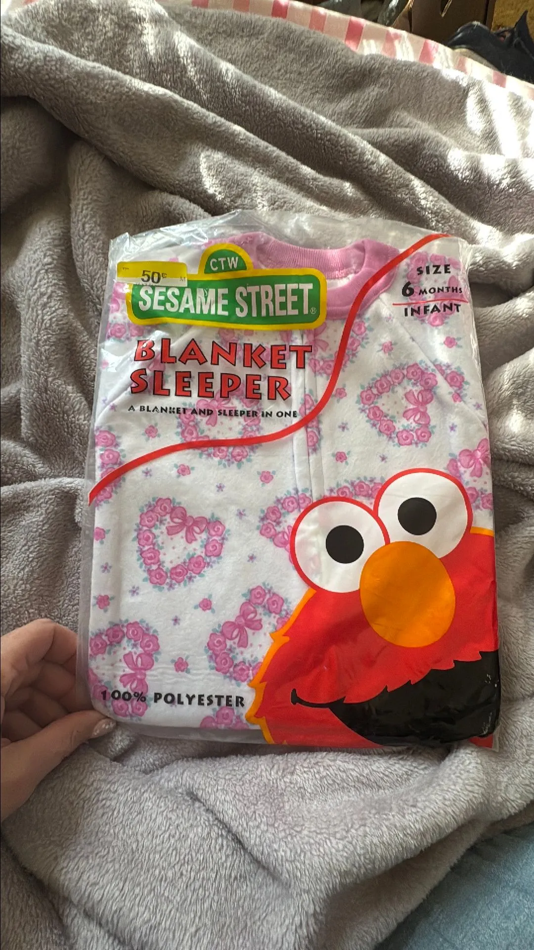 Product image for New Sesame Street blanket, sleeper size 6 months, infant pink hearts with roses and bows