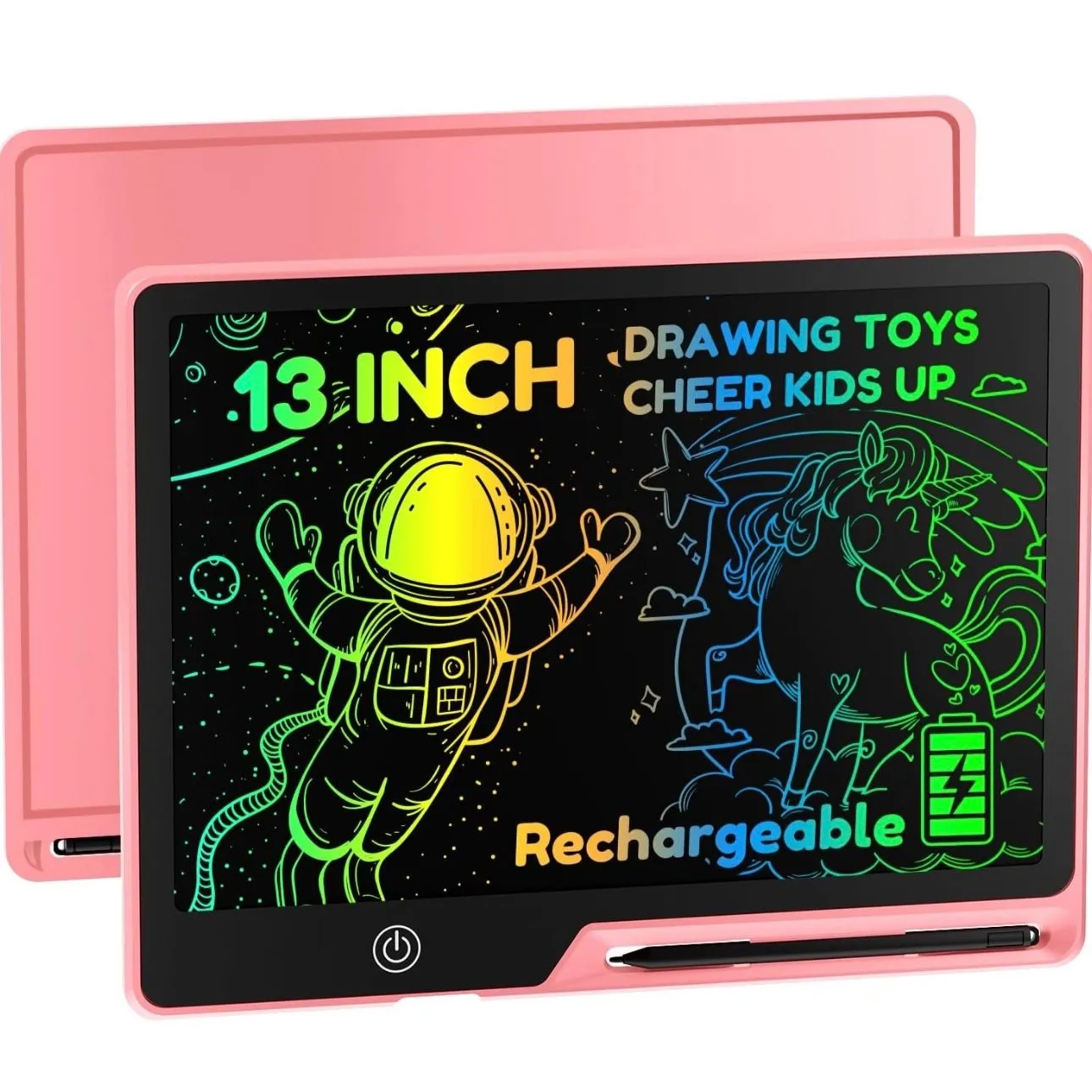 Product image for NIB 13 Inch LCD Writing Tablet for Kids, Rechargeable Doodle Board, Erasable Kids Drawing Pad - PINK