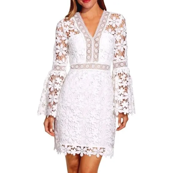 Product image for Alexis Admor White Illustration Pleated Lace Dress NWT size 6