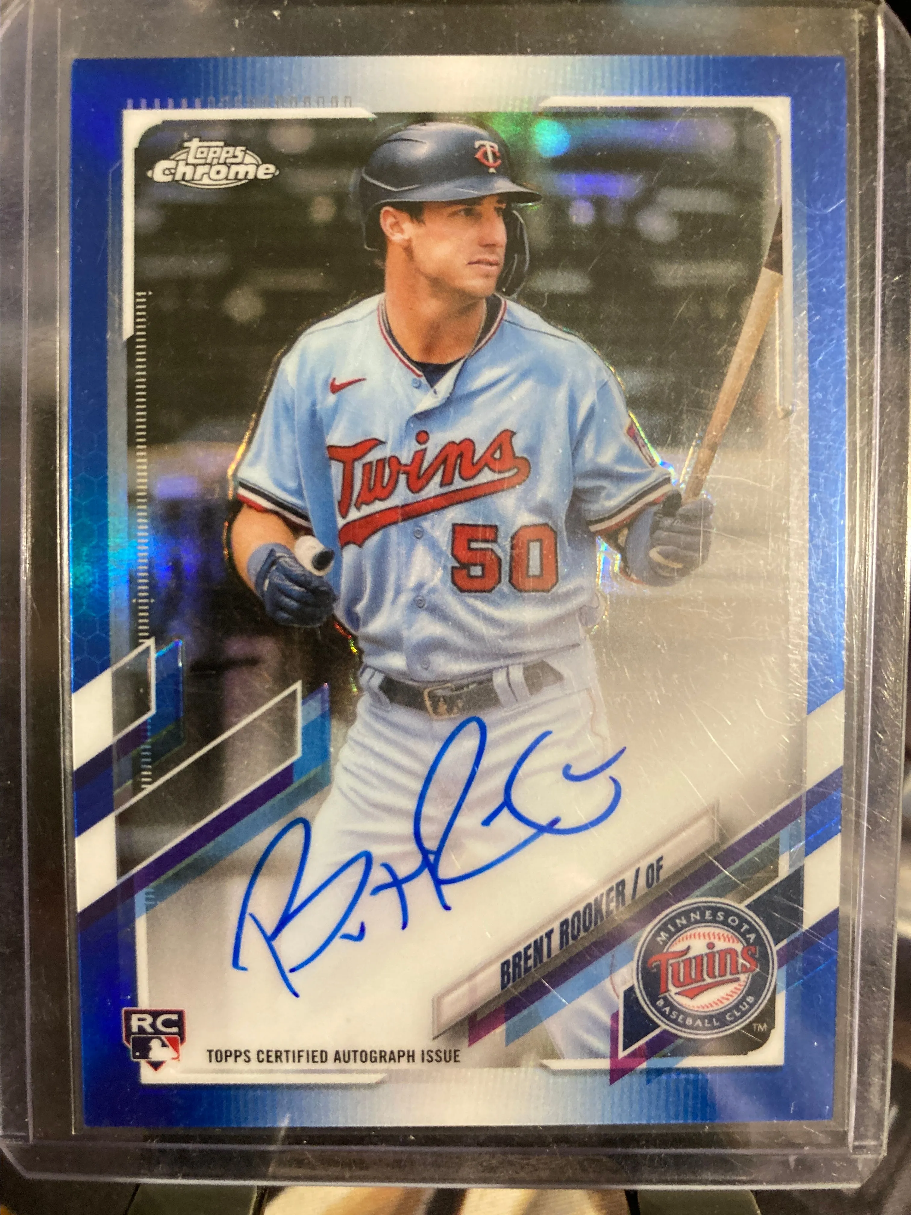 Product image for ￼2021 Topps Chrome Brent Rooker rookie auto blue /150