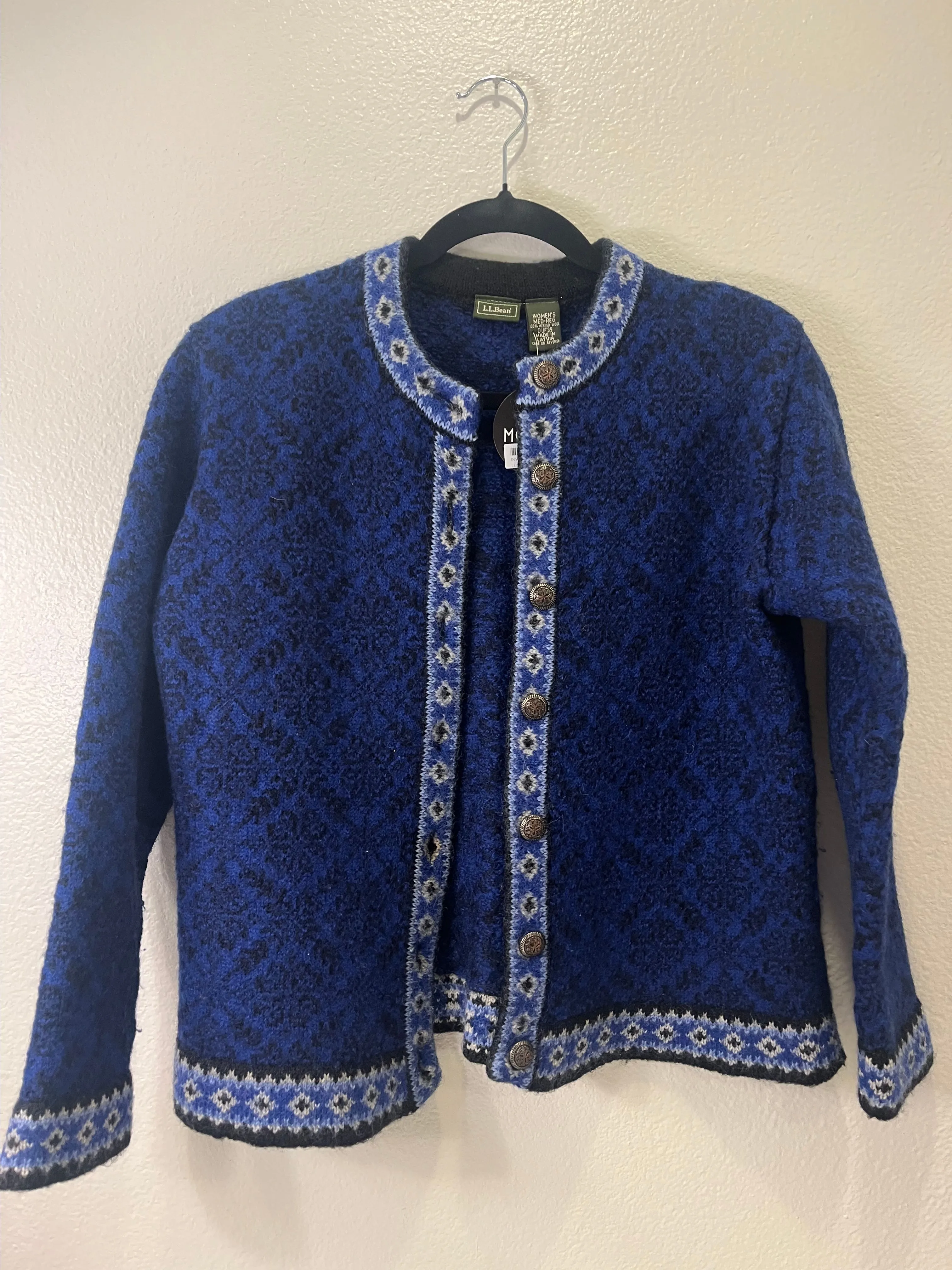 Product image for LL Bean blue merino wool cardigan