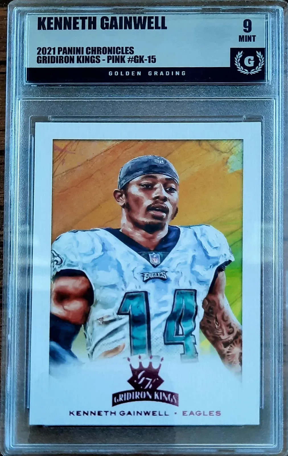 Product image for Kenneth Gainwell 2021 Panini Chronicles Gridiron Kings RC #GK-15 Pink Golden Grading (GG) 9 Mint