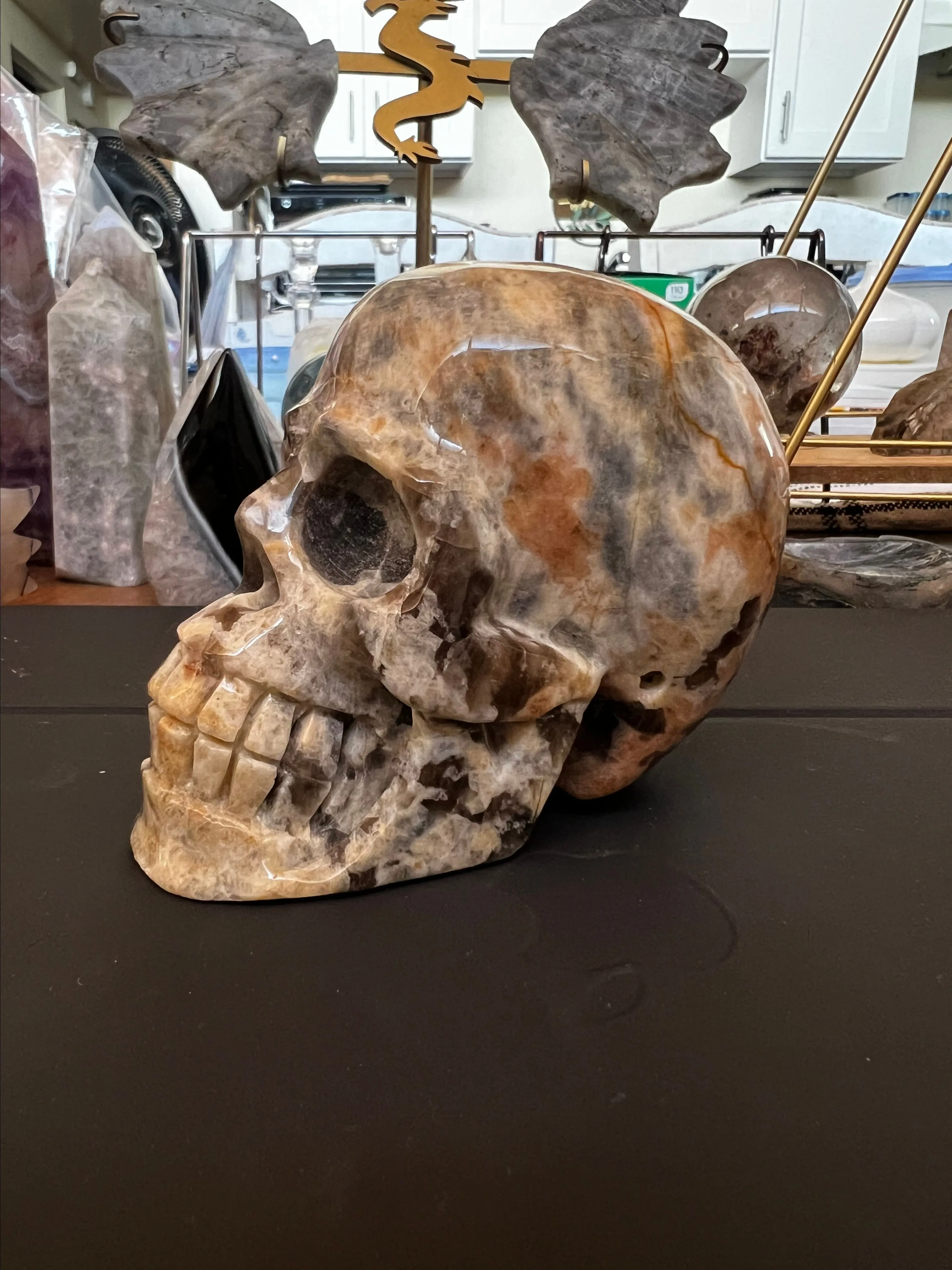 Product image for Smoky Quartz and Sunstone Skull