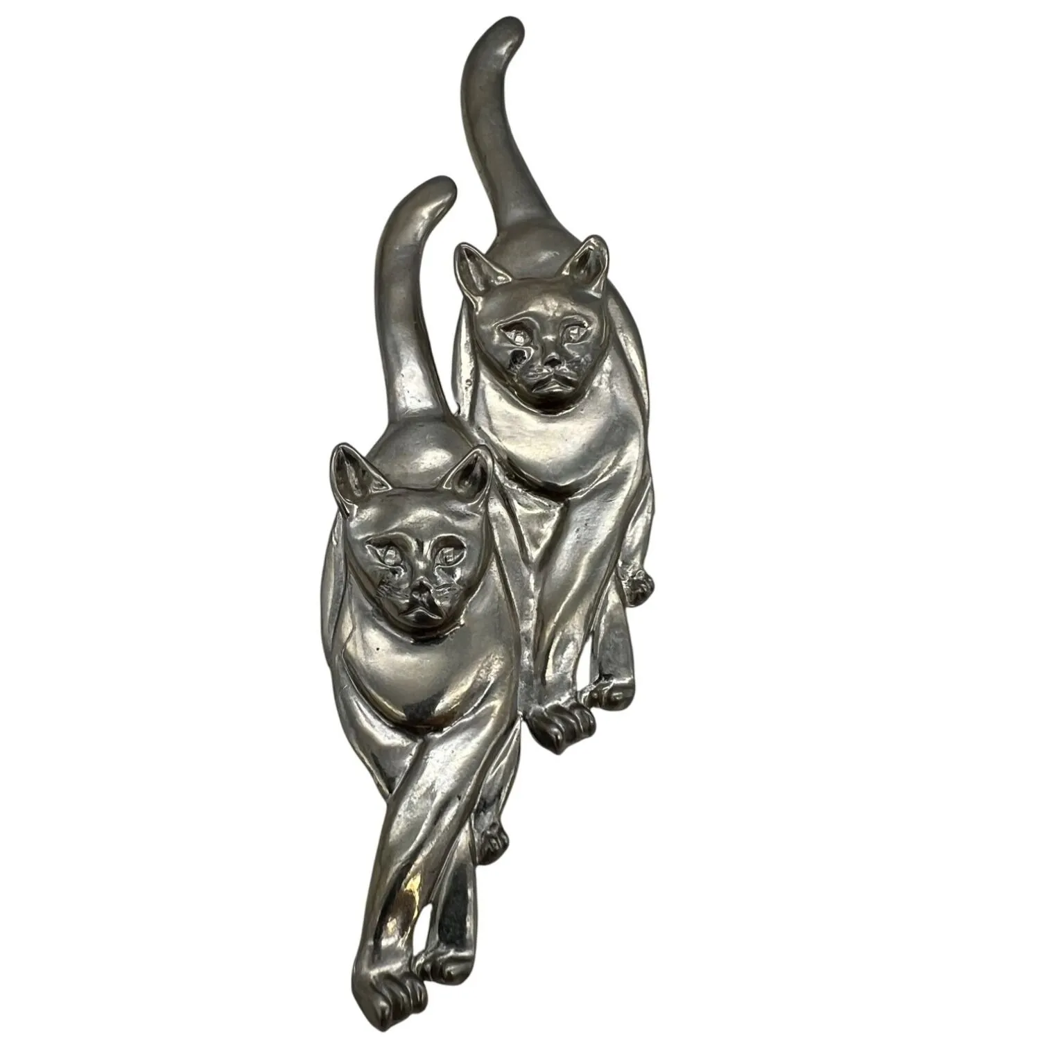 Product image for Large Silver Tone Maurice Milleur Brooch Twin Cat Figural Pin 5.5 Inch Signed