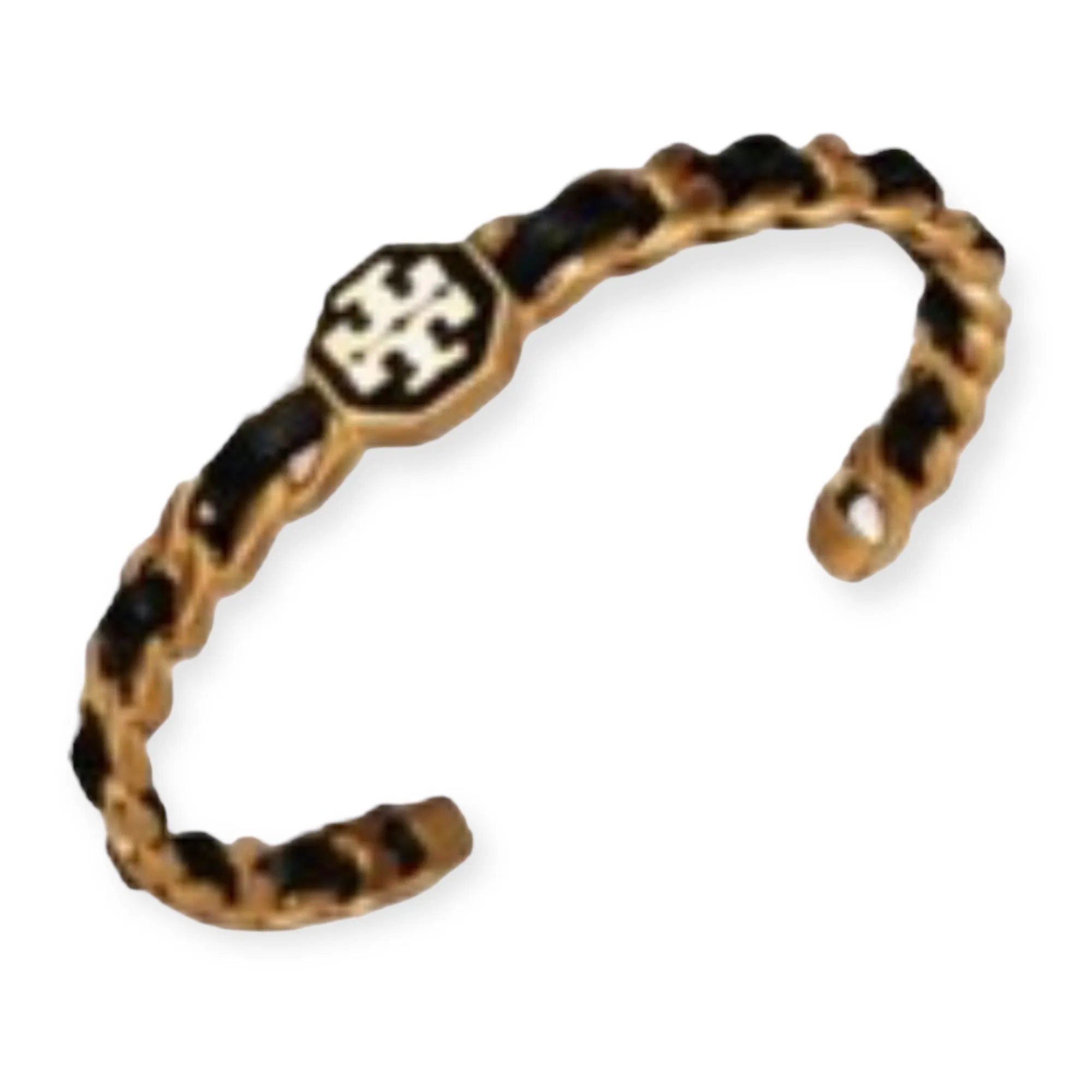 Product image for NEW Tory Burch Marion Gold/Black Leather Chain Cuff Bracelet MSRP$175