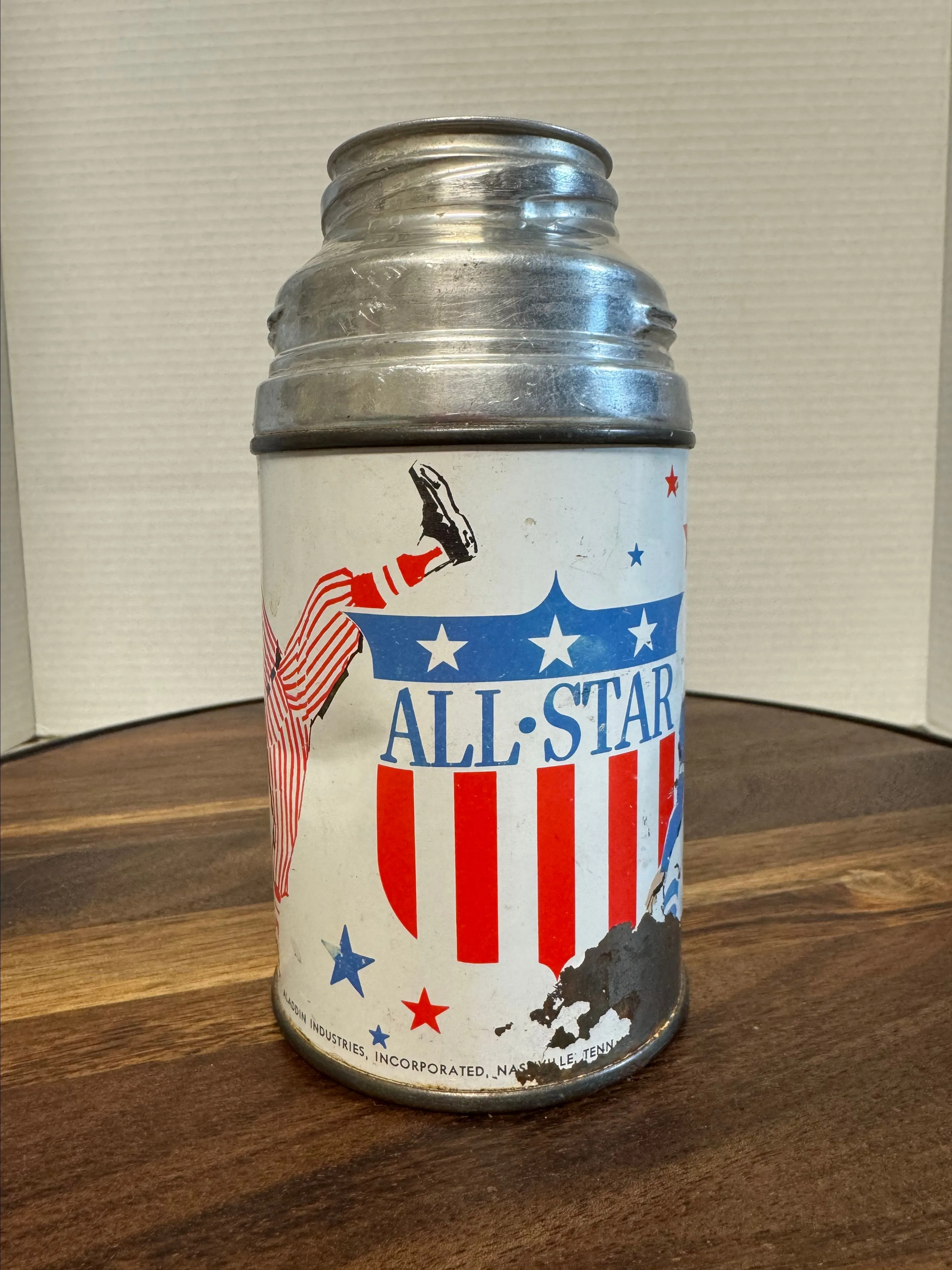 Product image for Vintage 1950s Aladdin All-Star sports metal thermos