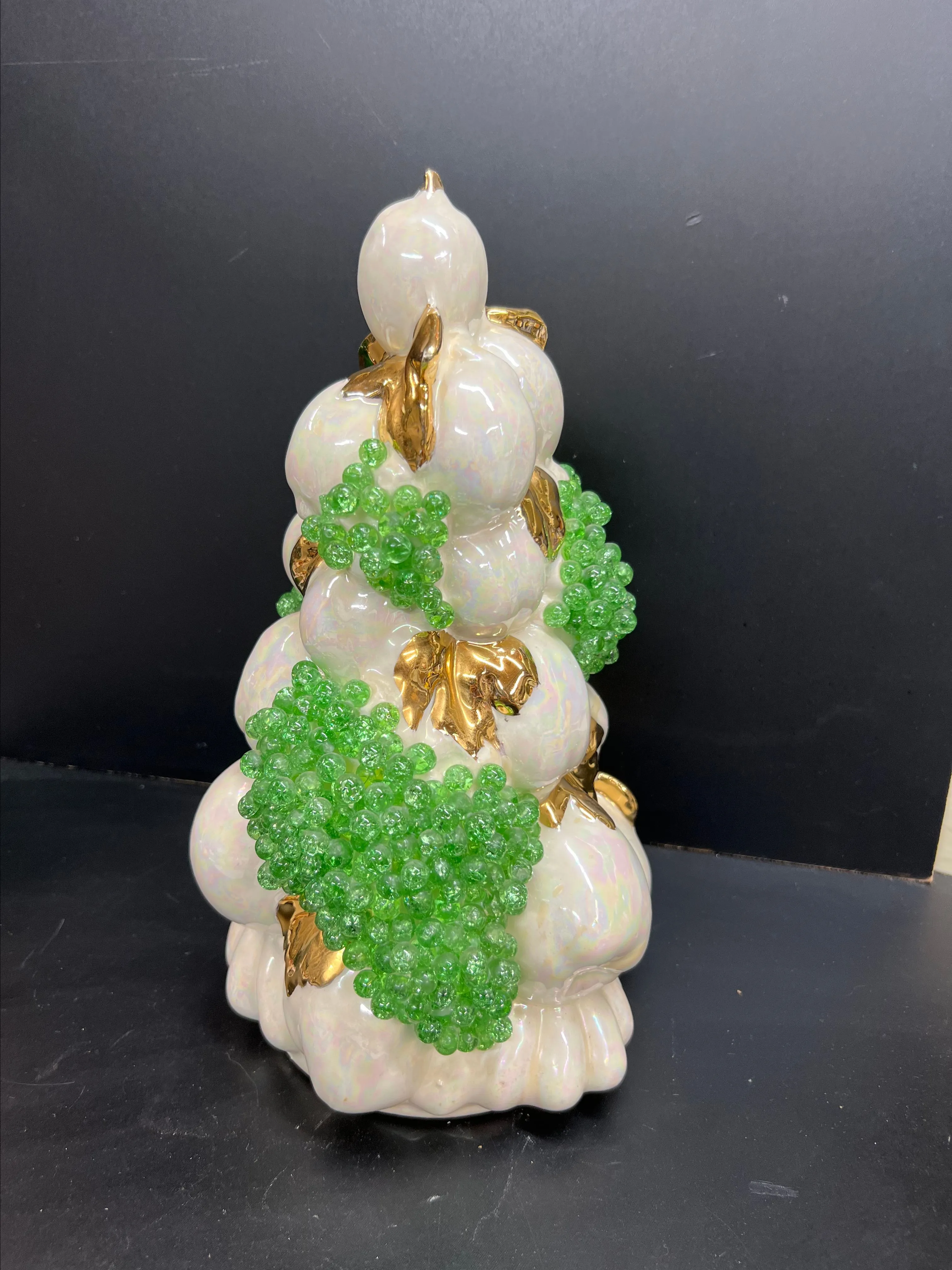 Product image for 0856 Ceramic Fruit Topiary Centerpiece, Iridescent, glass beads illuminate
