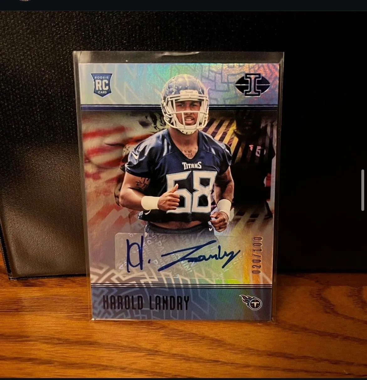 Product image for 2018 Illusions Signs Trophy Collection Blue 020/100 Harold Landry Auto RC - Titans/Patriots