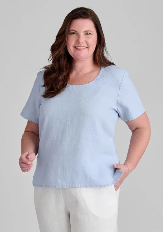 Product image for FLAX baby blue 100% Linen Top Large