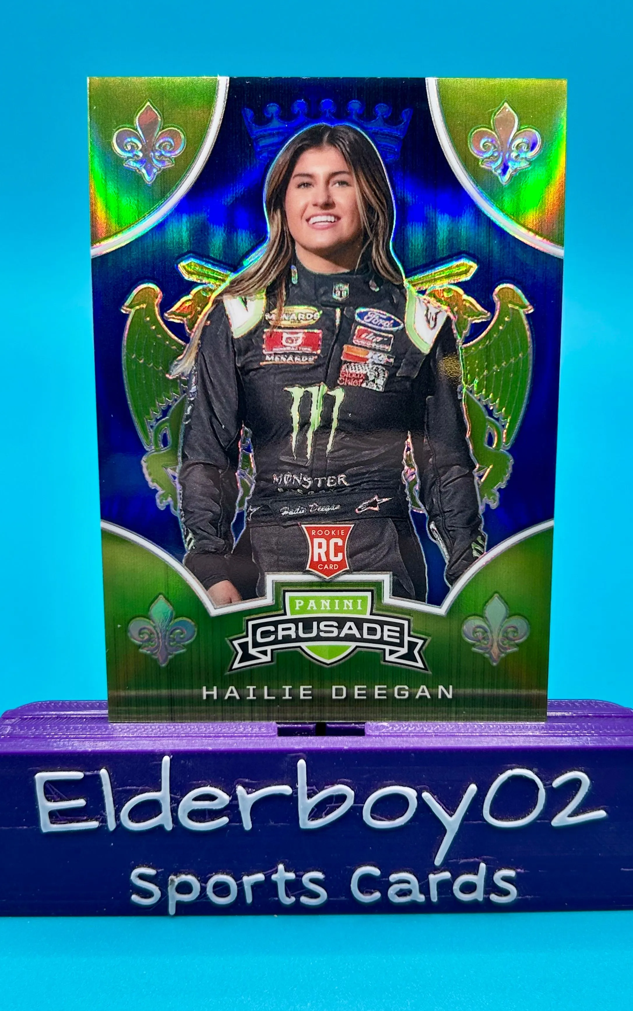 Product image for Hailie Deegan 143/199 Rookie Crusade Blue Prizm 2020 Panini Chronicles Racing Nascar