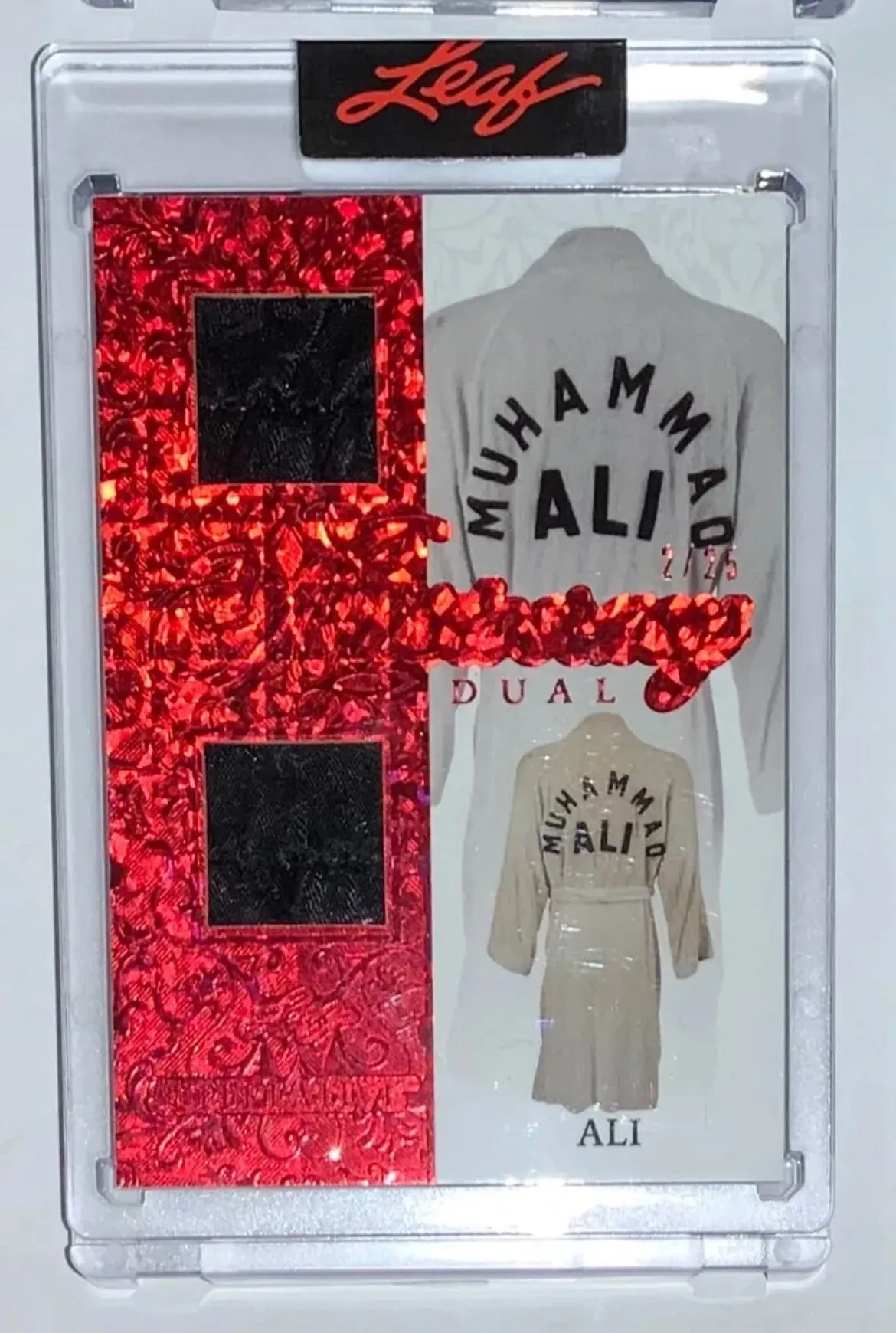 Product image for 2023 Leaf Superlative Muhammad Ali Game Used Jersey Dual #d 2/25