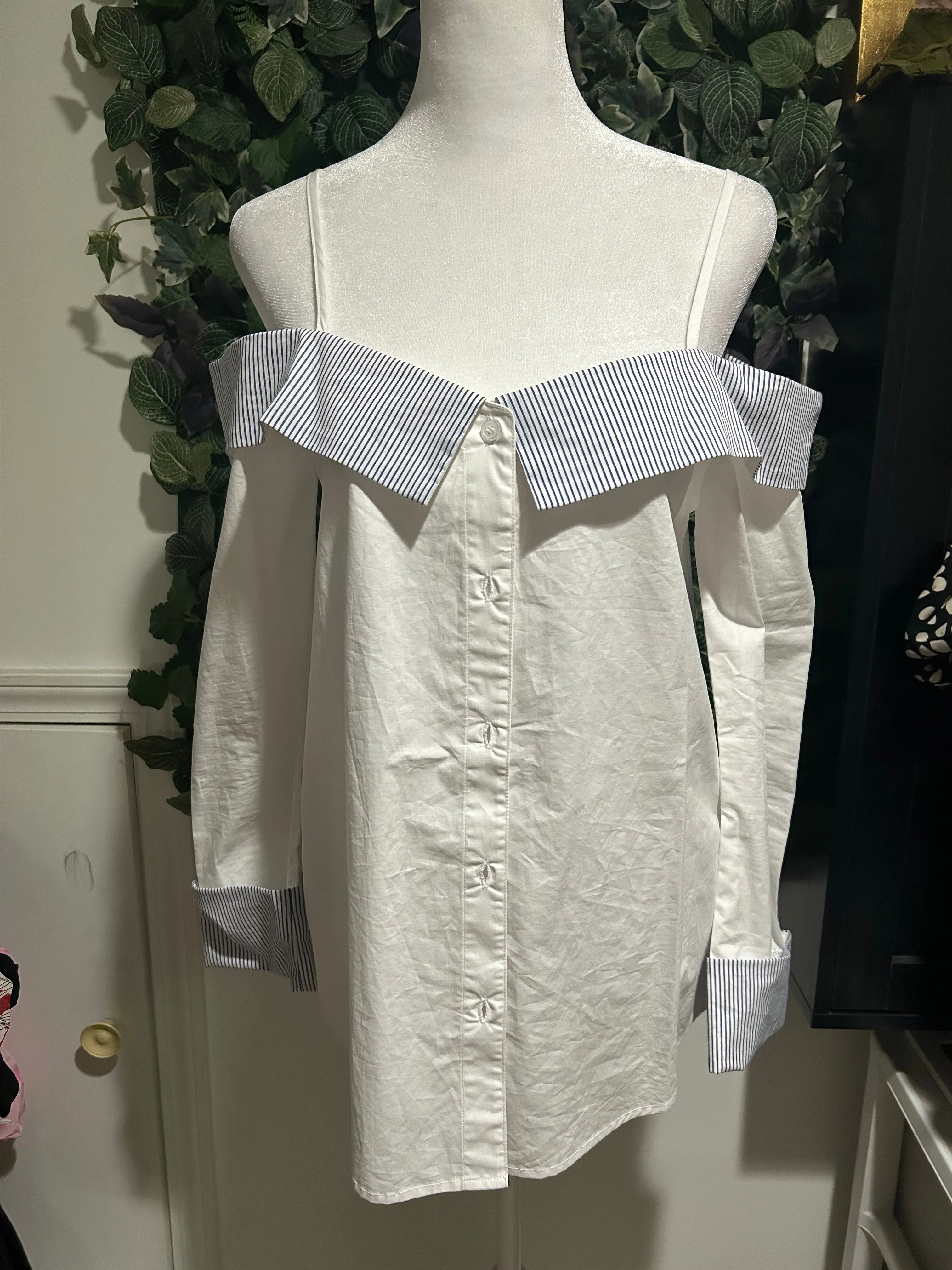 Product image for NWT English Factory White button up off the shoulder blouse