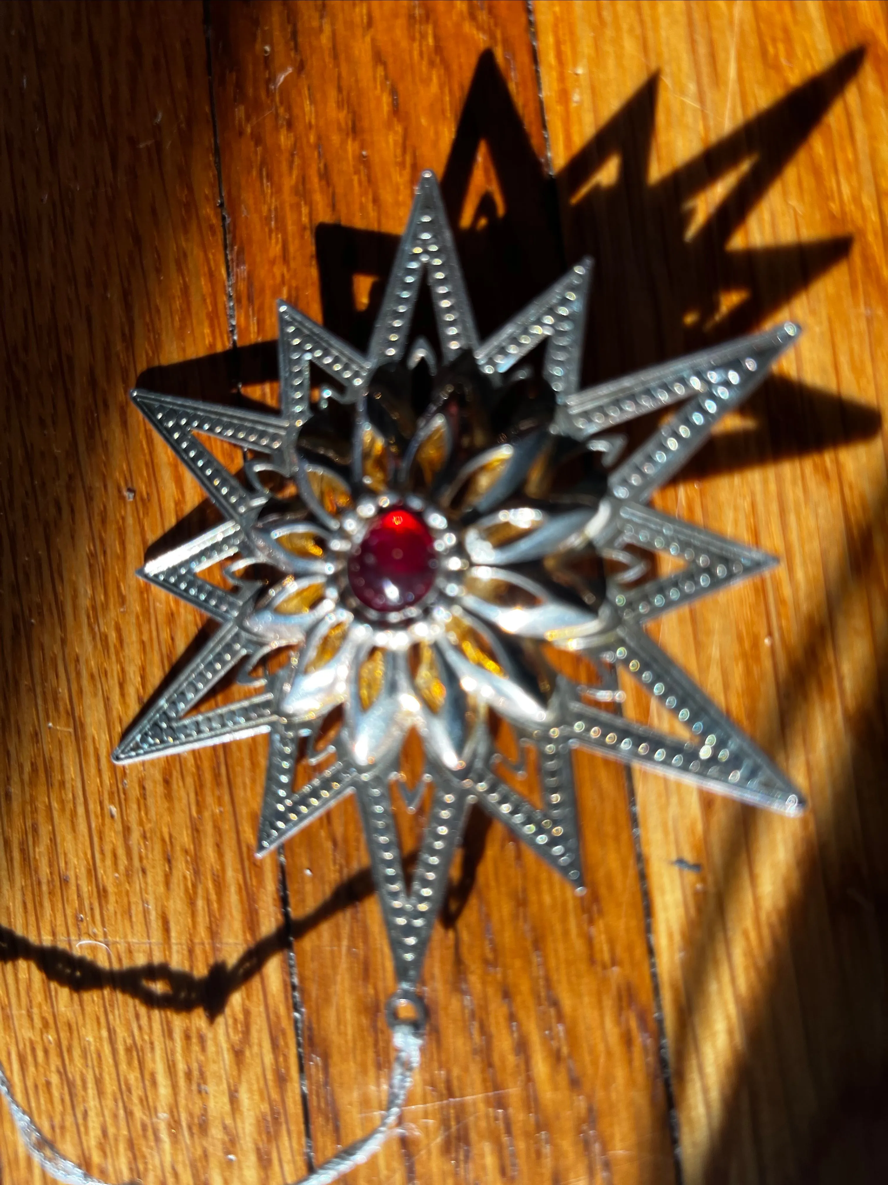 Product image for Sterling silver with Ruby Christmas starburst Northstar