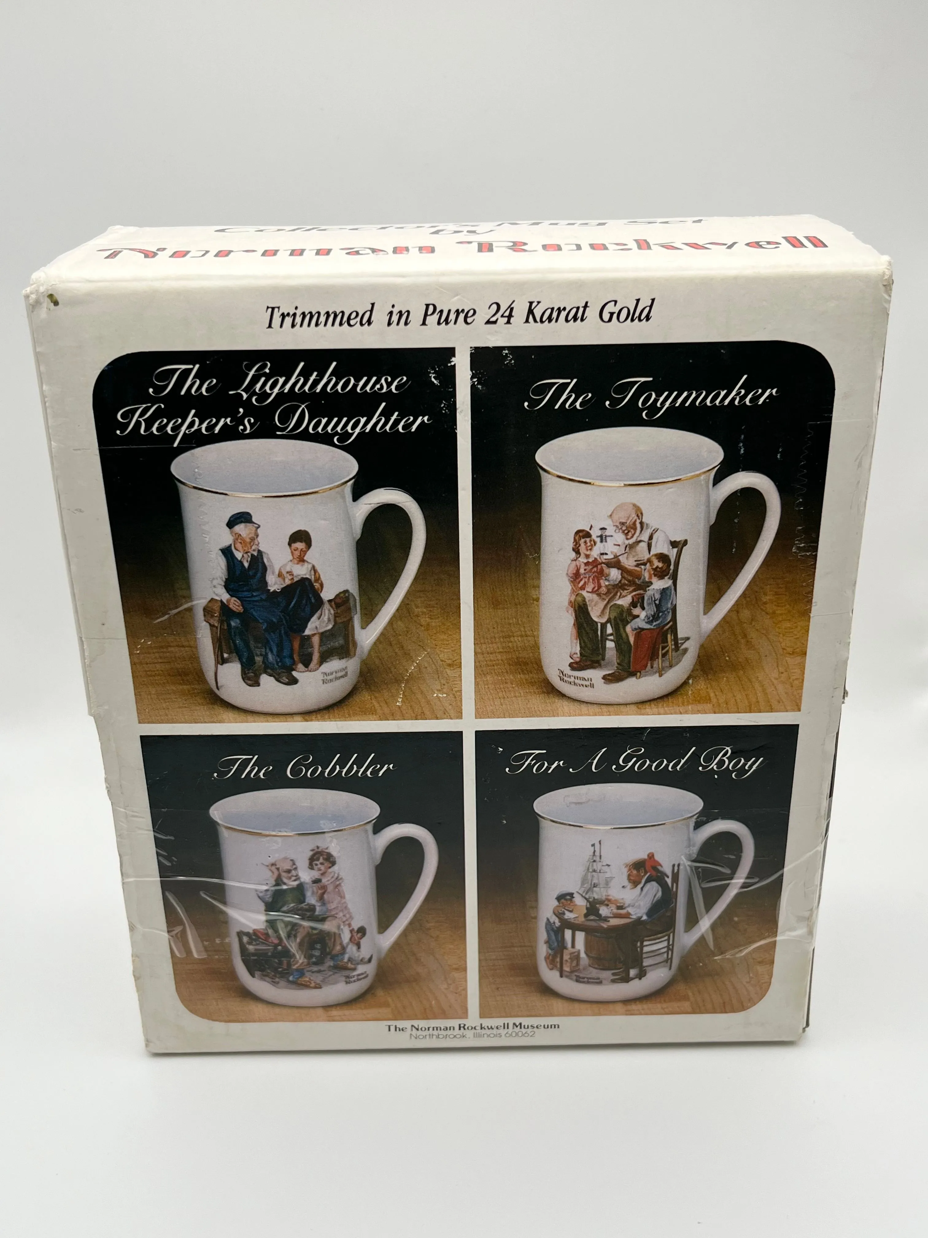 Product image for 4 Vintage 1982 Norman Rockwell Coffee Mugs Cups Set 24 Karat Gold Trim In Box
