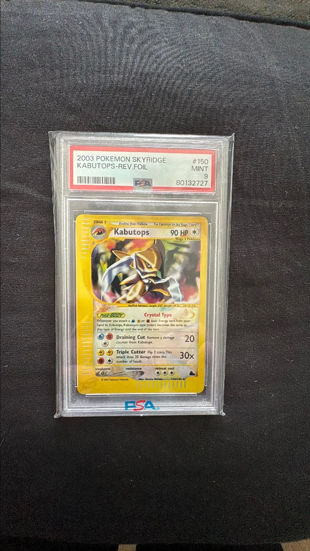 Product image for 2003 Pokemon Skyridge Kabutops #150-Rev.Foil  PSA MINT 9