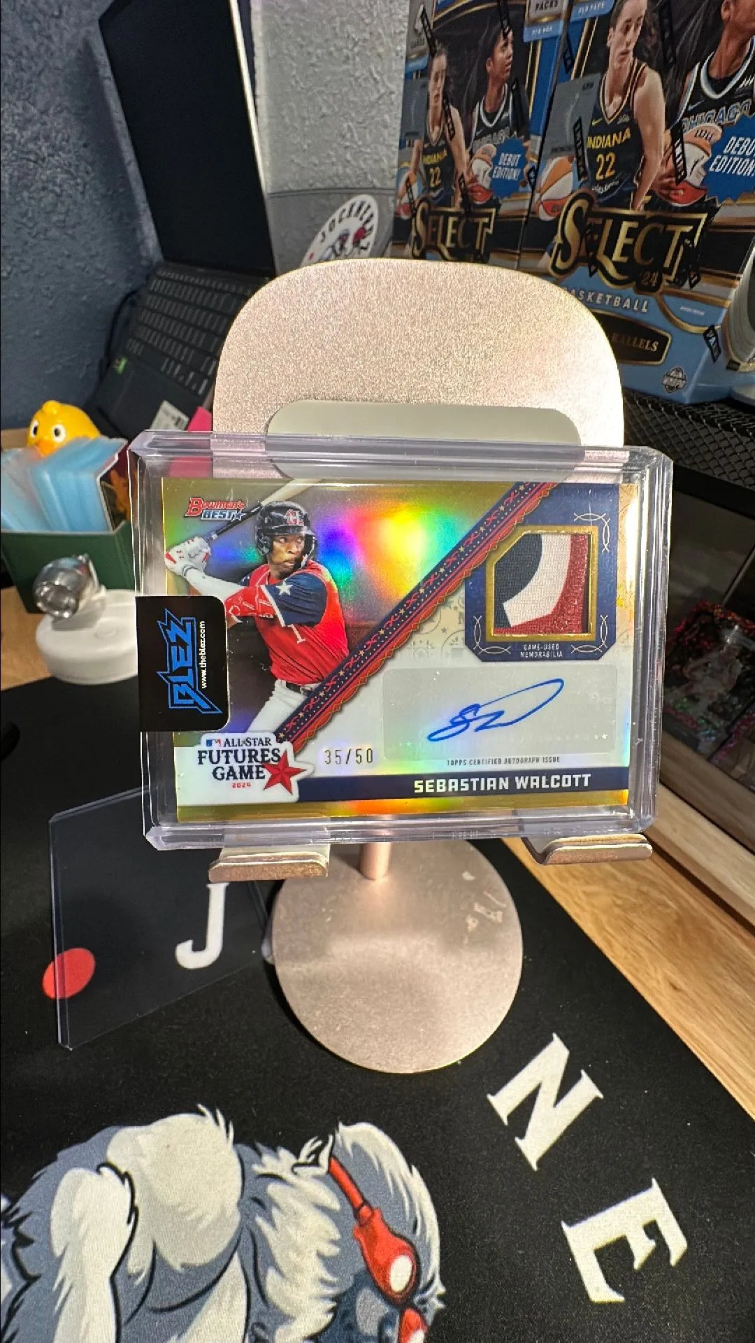 Product image for 2024 Bowman's Best Sebastian Walcott Gold Futures game Relic Patch Auto 35/50