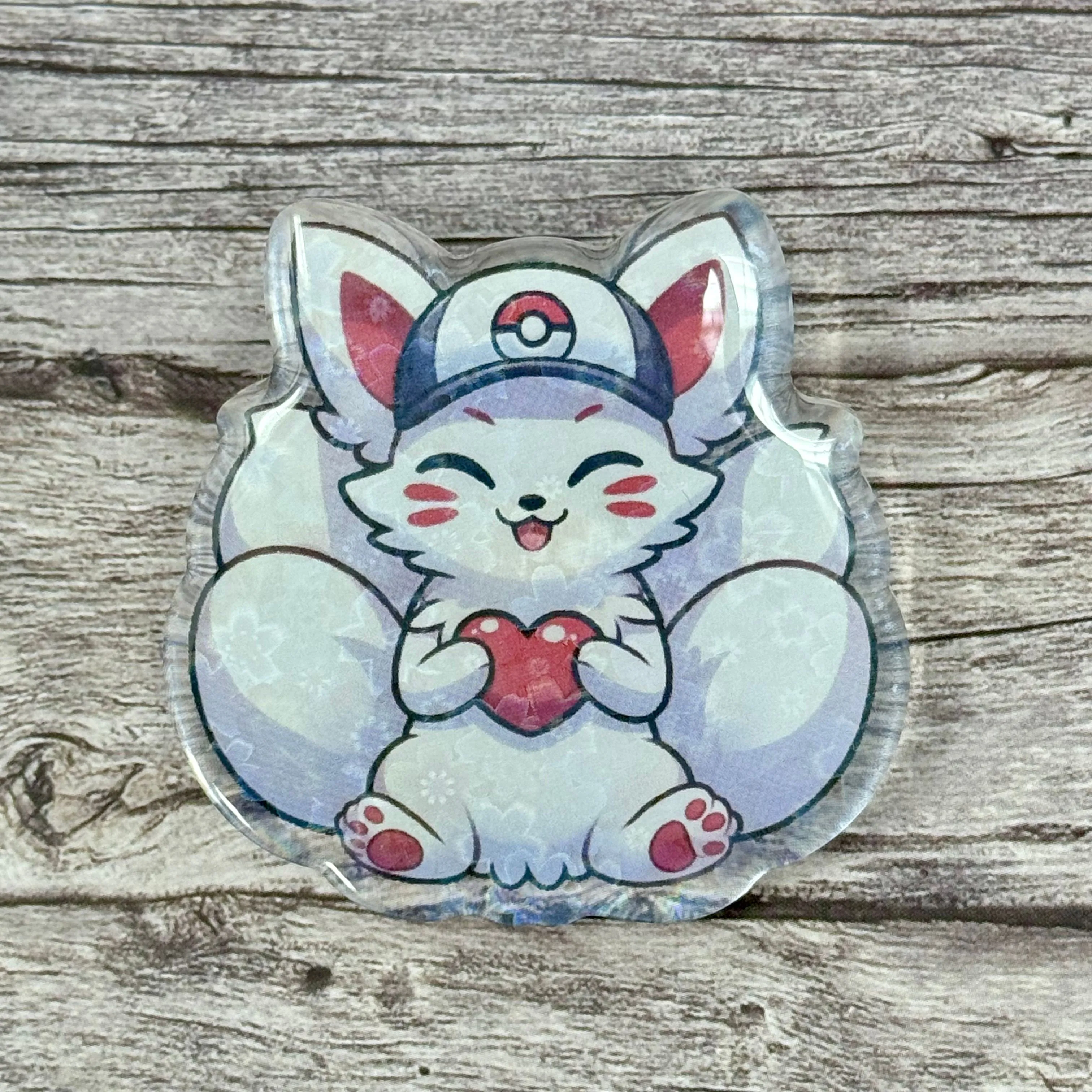 Product image for 🎮🦊 GameFox Custom Fox Nine-Tailed Heart Acrylic Pin 2"