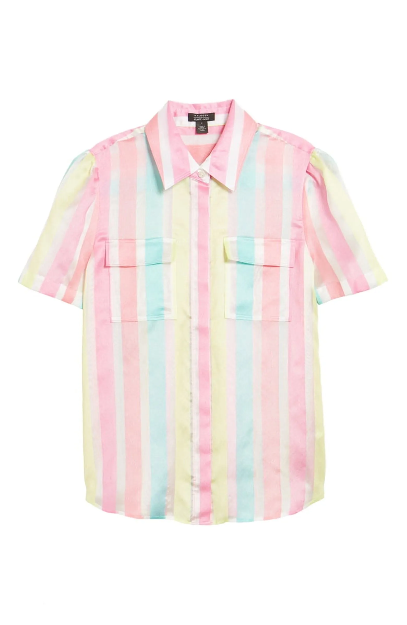 Product image for Halogen x Atlantic-Pacific sheer pastel stripe short sleeve utility shirt // 1