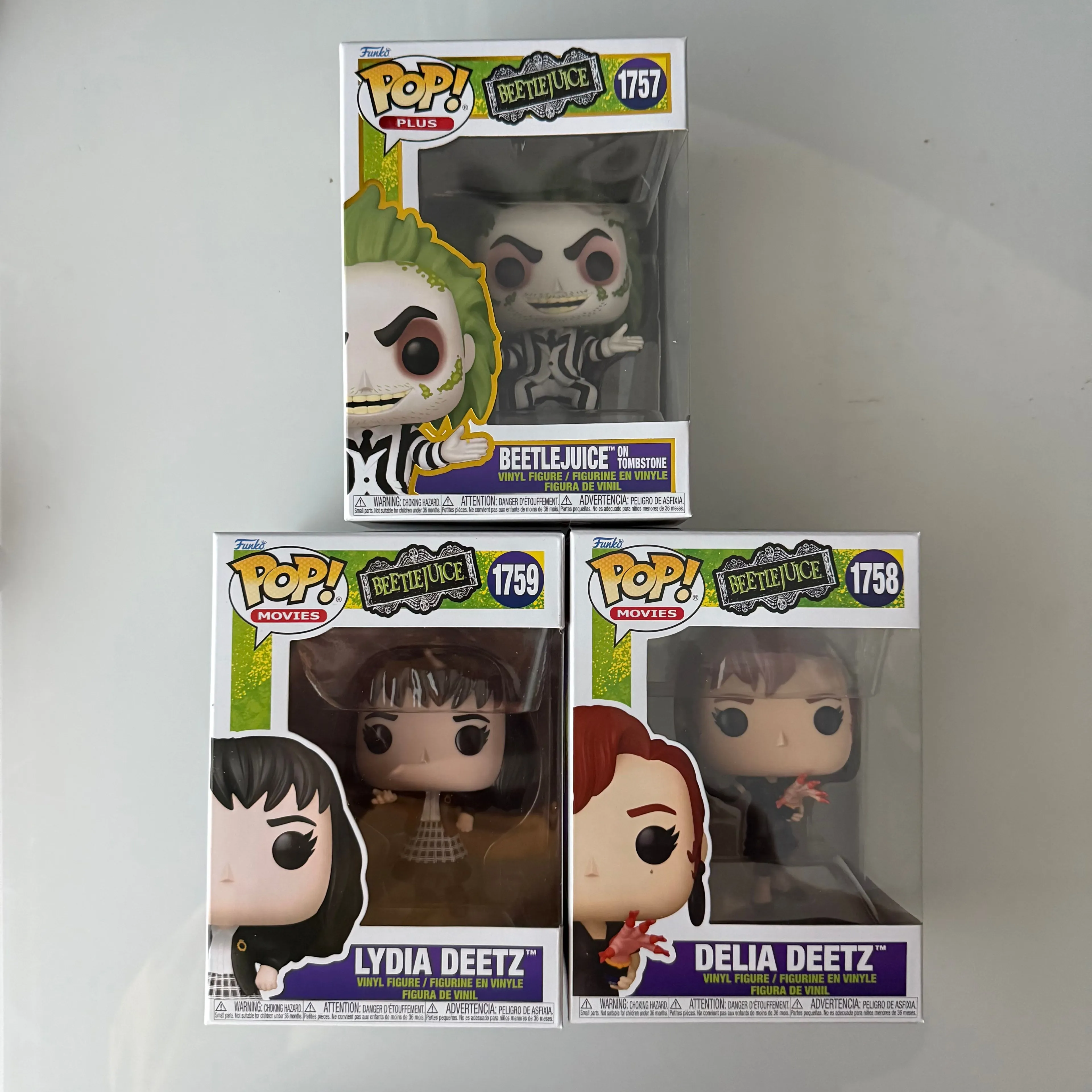 Product image for Lydia Deetz, Delia Deetz, and Beetlejuice on tombstone Funko Pop bundle