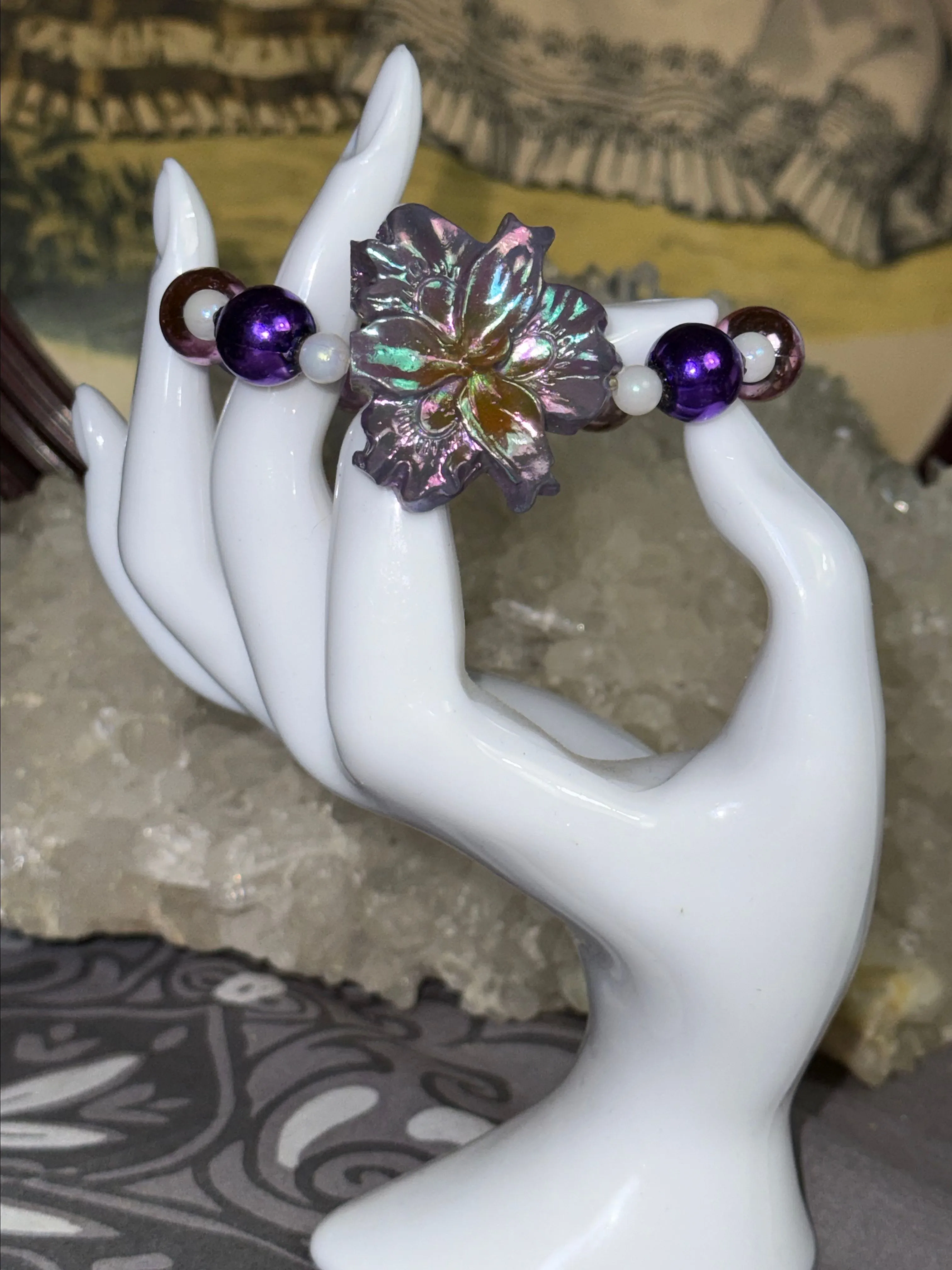 Product image for 69. Multicolor Beaded Stretch Bracelet with Flower Accent