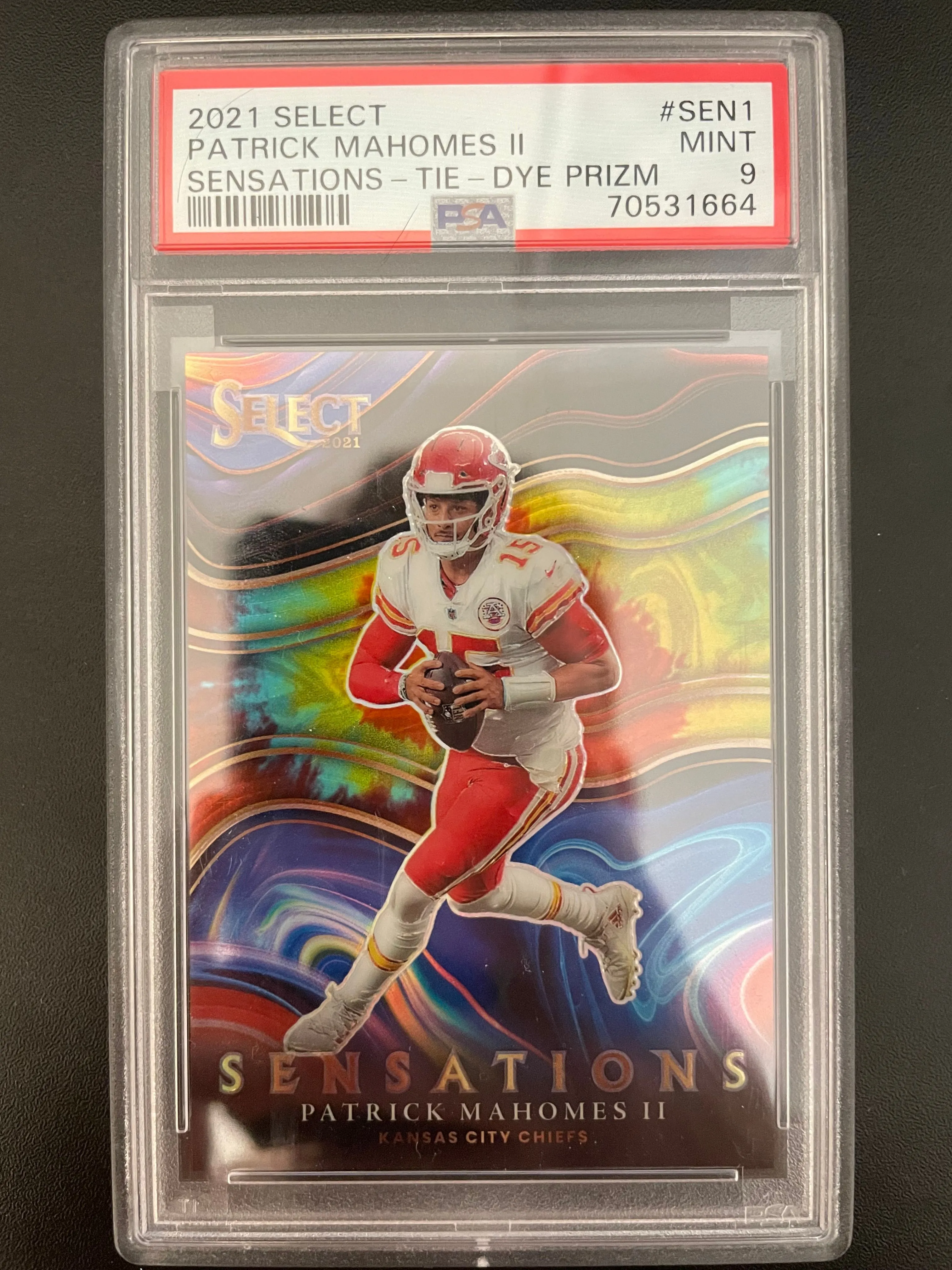 Product image for Mahomes 2021 Select Tie Dye /25 PSA 9