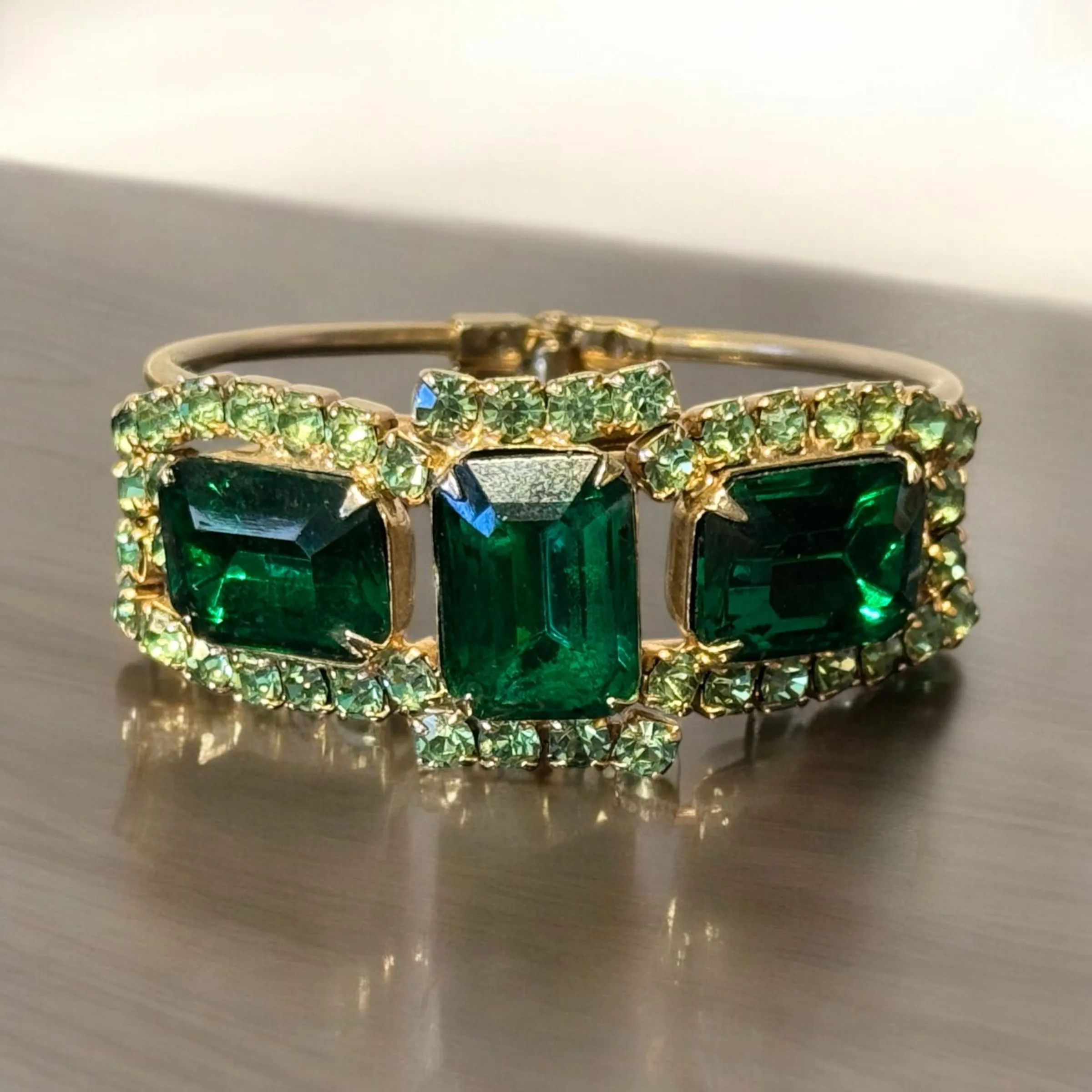 Product image for Green Rhinestone Hinged Bangle
