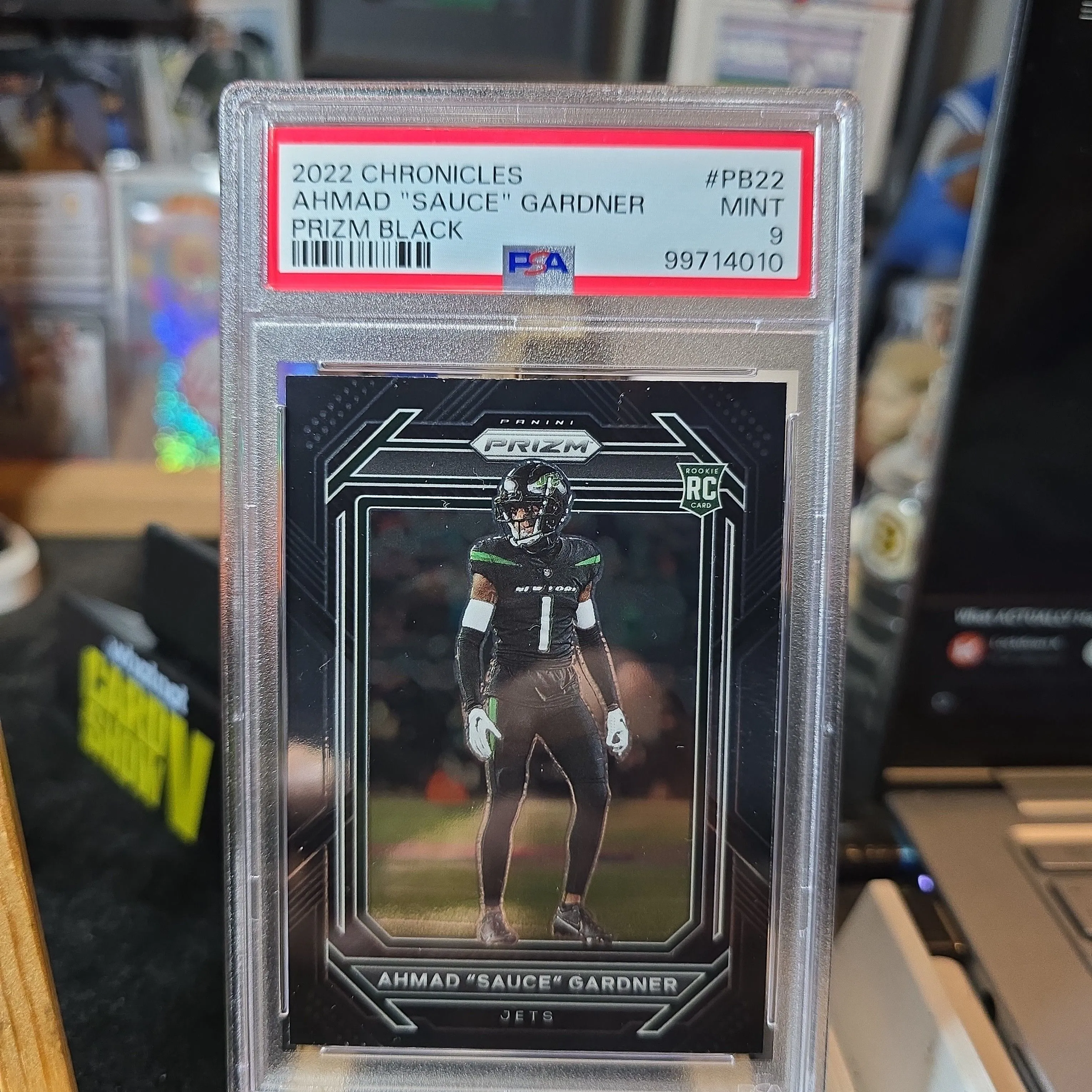 Product image for 2022 Panini Chronicles Prizm Black Ahmad "Sauce" Gardner RC PB22  PSA MINT 9