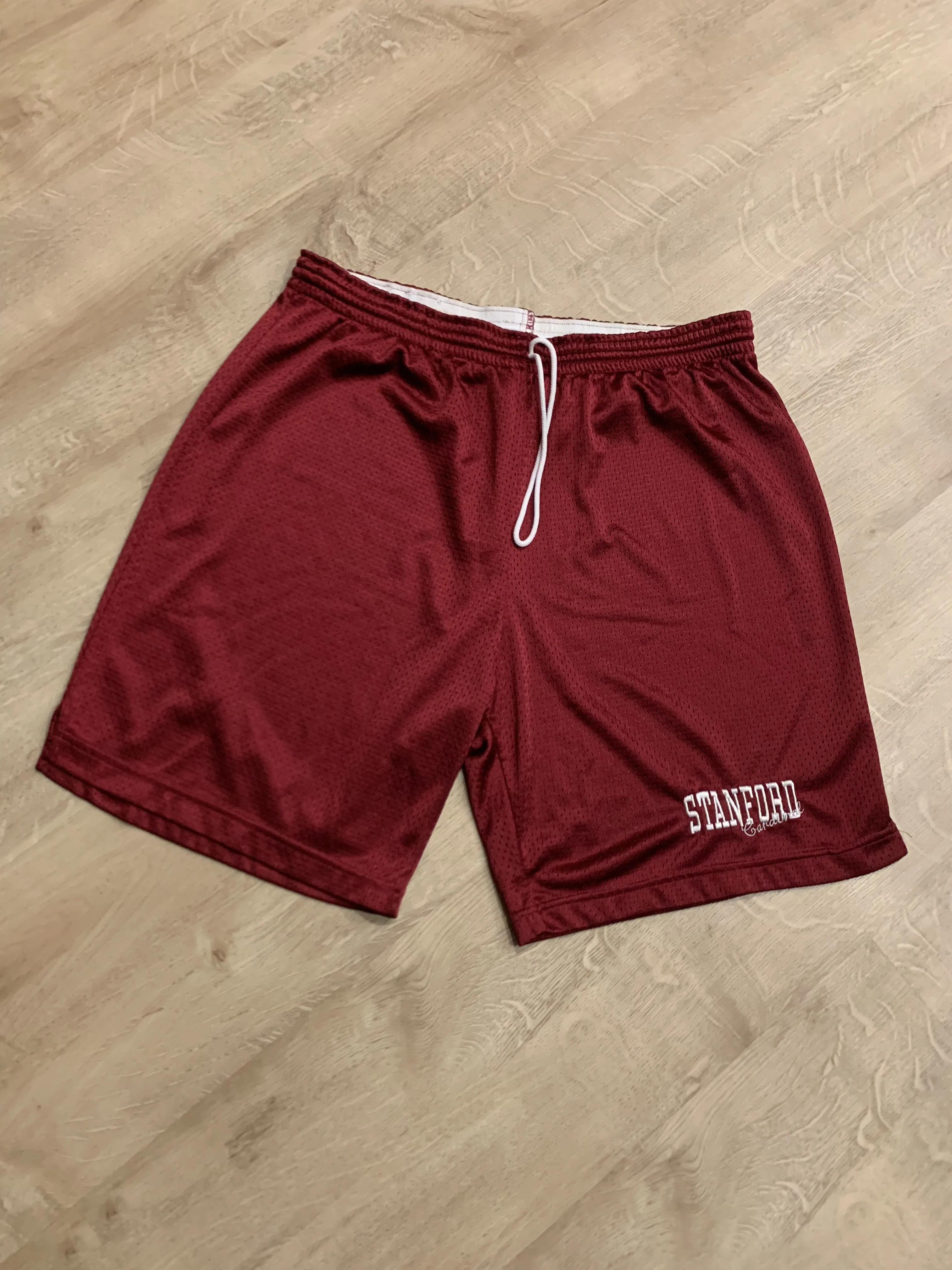 Product image for Vintage Stanford University Cardinals Basketball Shorts Men's XL Mesh NCAA Athletic Embroidered TD Sportsline Burgundy Maroon