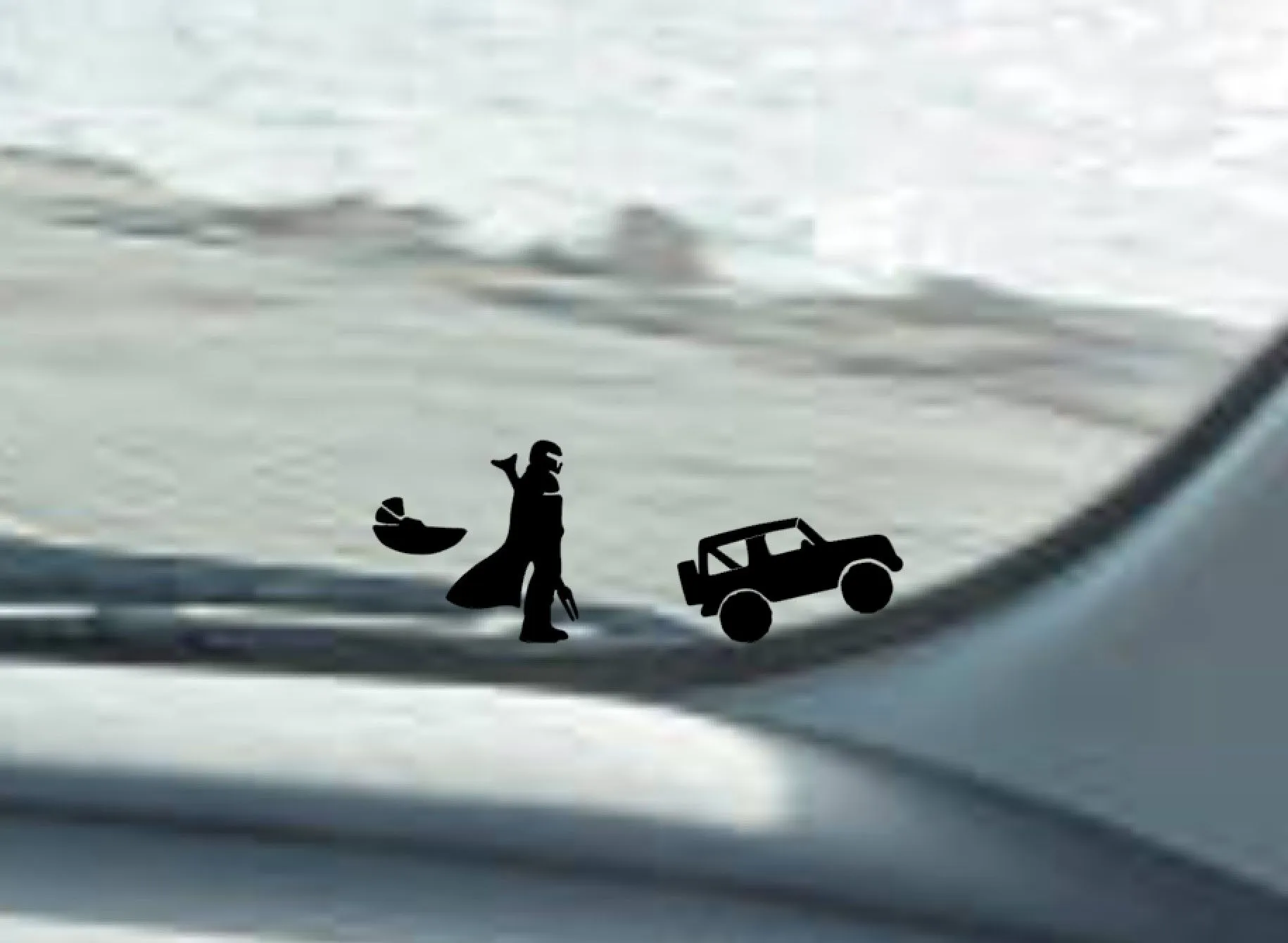 Product image for Mandalorian with SUV windshield Easter egg decal for Jeep