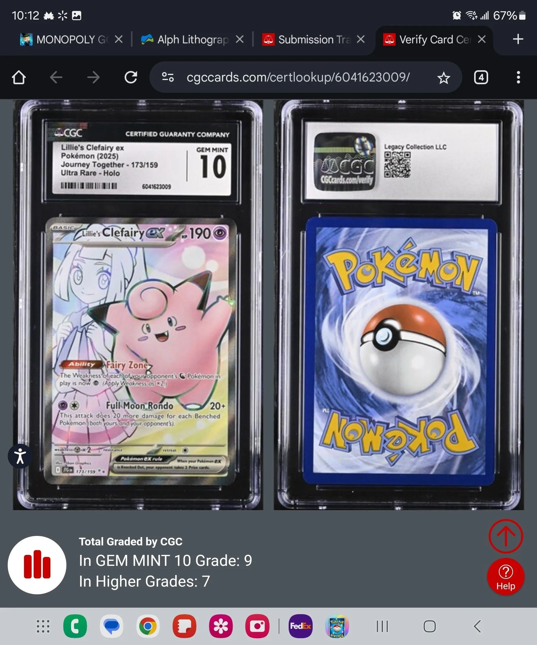 Product image for 2025 Lillie's clefairy ex - Journey Together ultra rare CGC 10