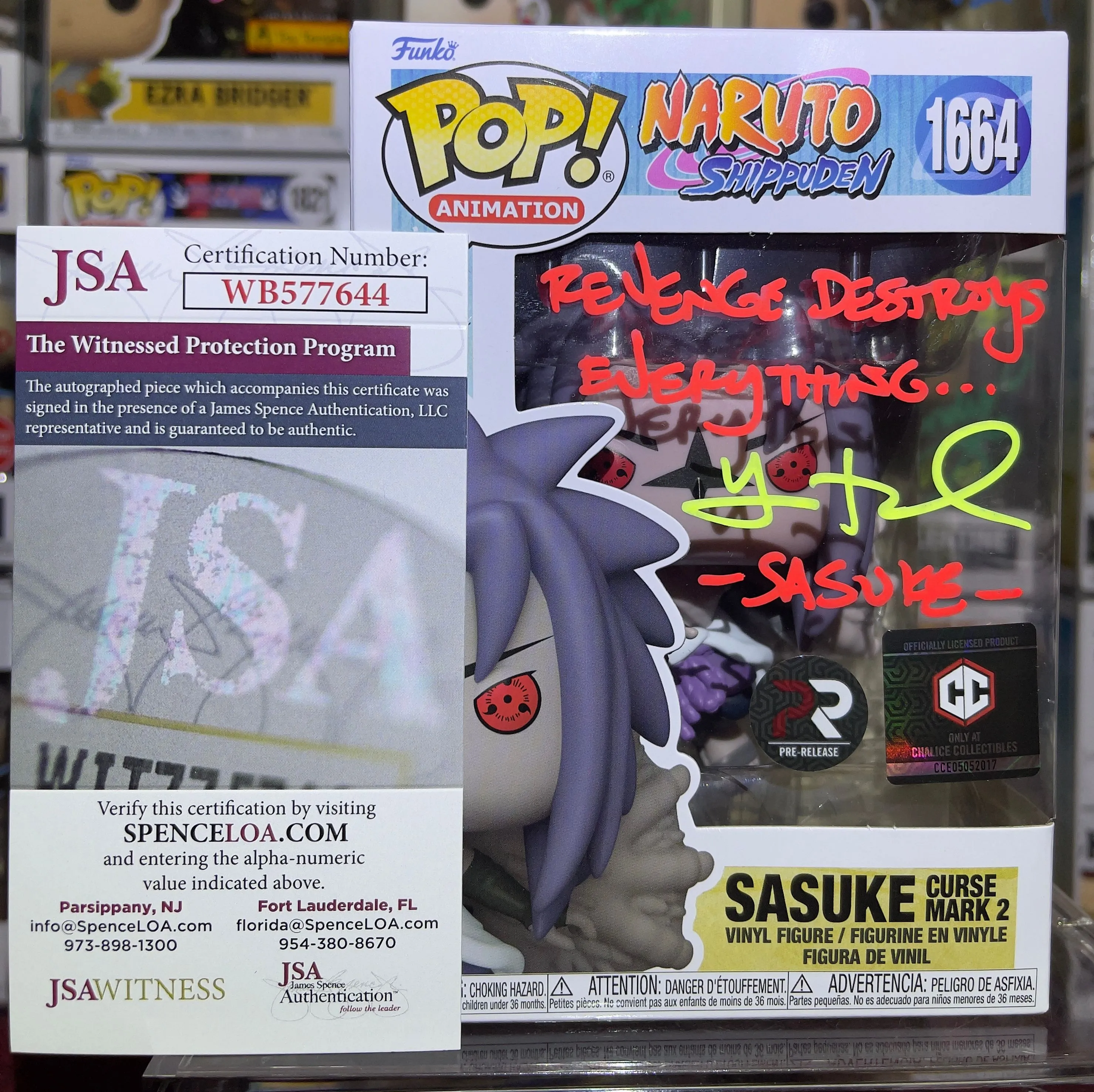 Product image for Naruto Shippuden Anime Sasuke Curse Mark 2 #1664 Pre-Release Signed Funko Pop JSA COA