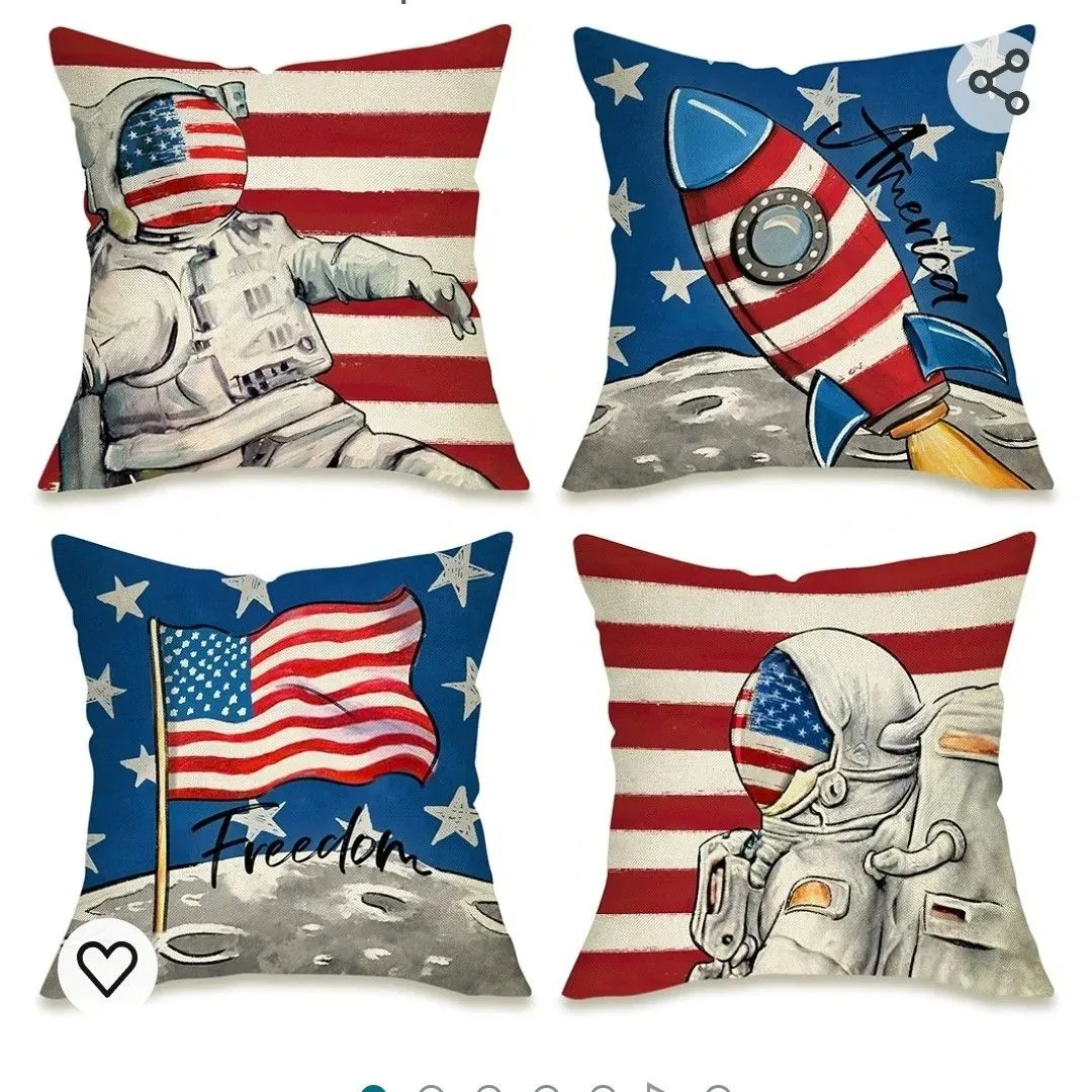Product image for #94 4th of July America Astronaut Decorative Throw Pillow Cover 16 x 16 Set of 4, Patriotic Rocket A