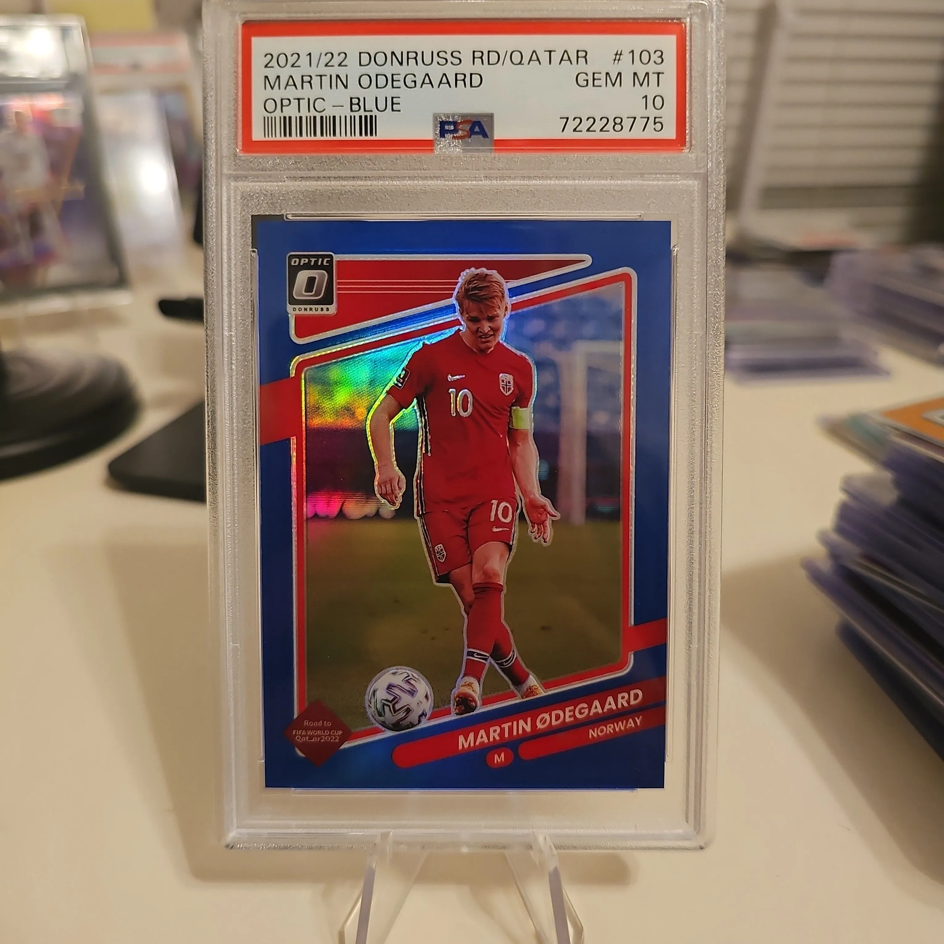 Product image for 2021 Panini Donruss Road To Qatar Martin Odegaard Optic-Blue PSA GEM MT 10