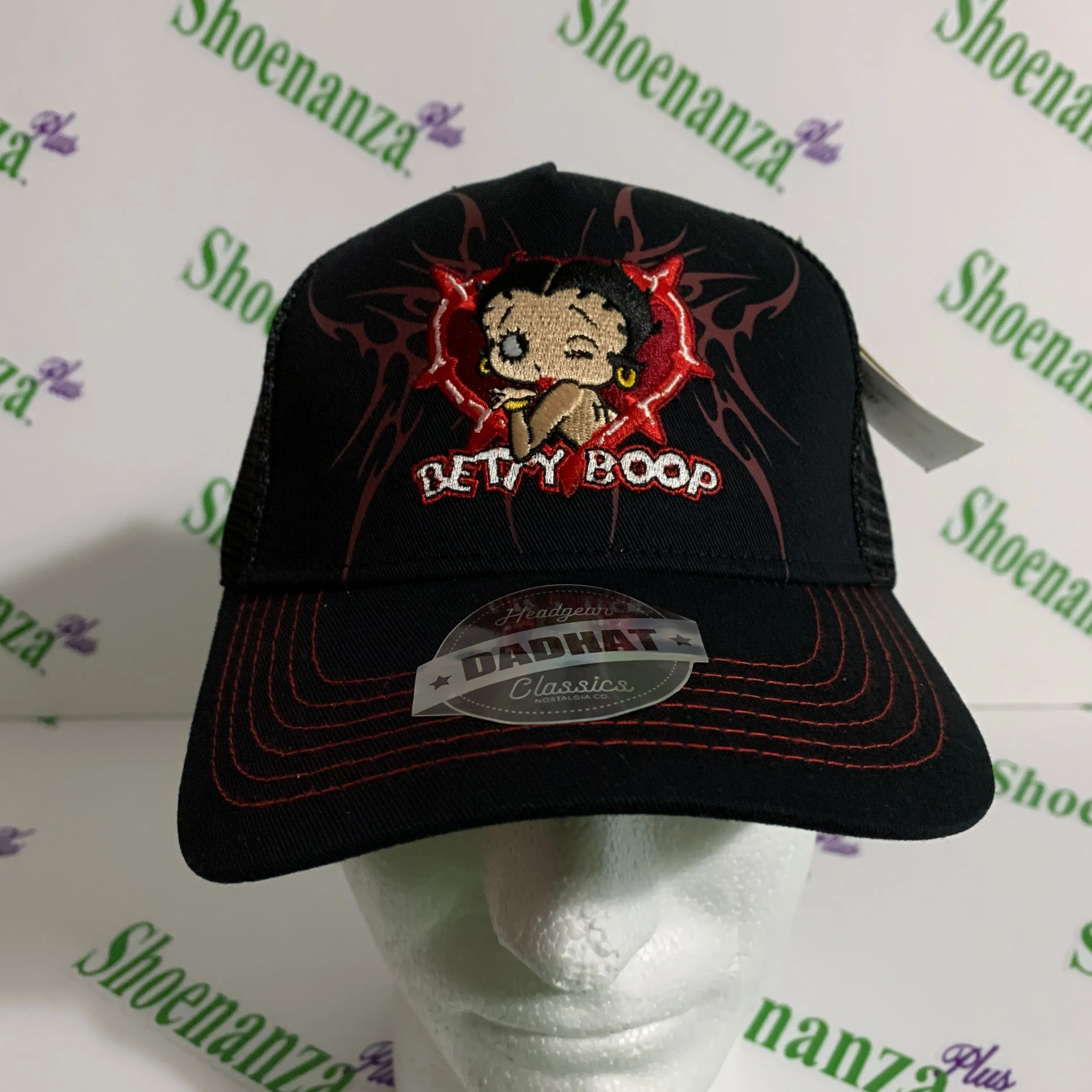 Product image for Headgear Classics Hat Betty Boop Motorcycle Club Tribal Trucker Black Red Cap