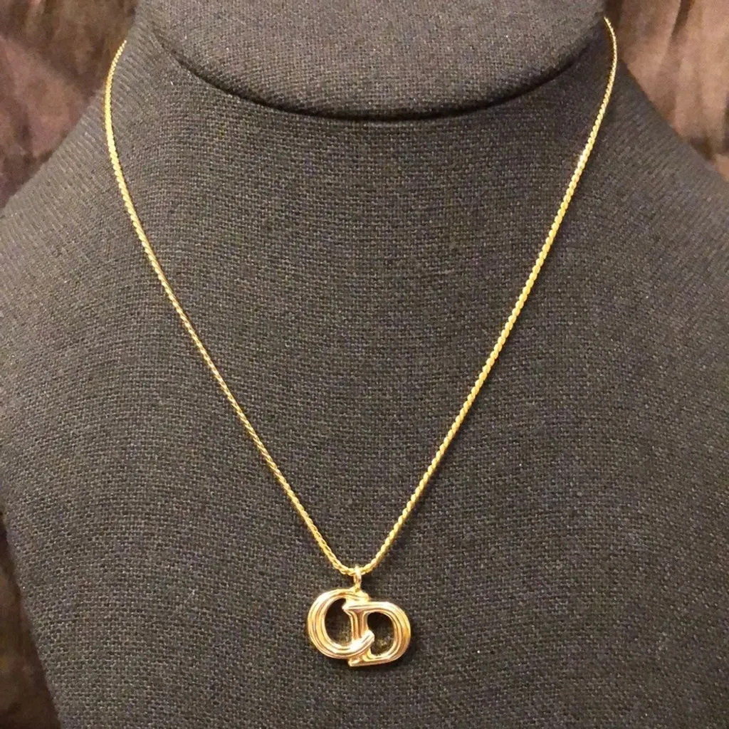 Product image for CHRISTIAN DIOR Gold Plated CD Monogram Pendant Necklace w/ DIOR BOX, DUST BAG