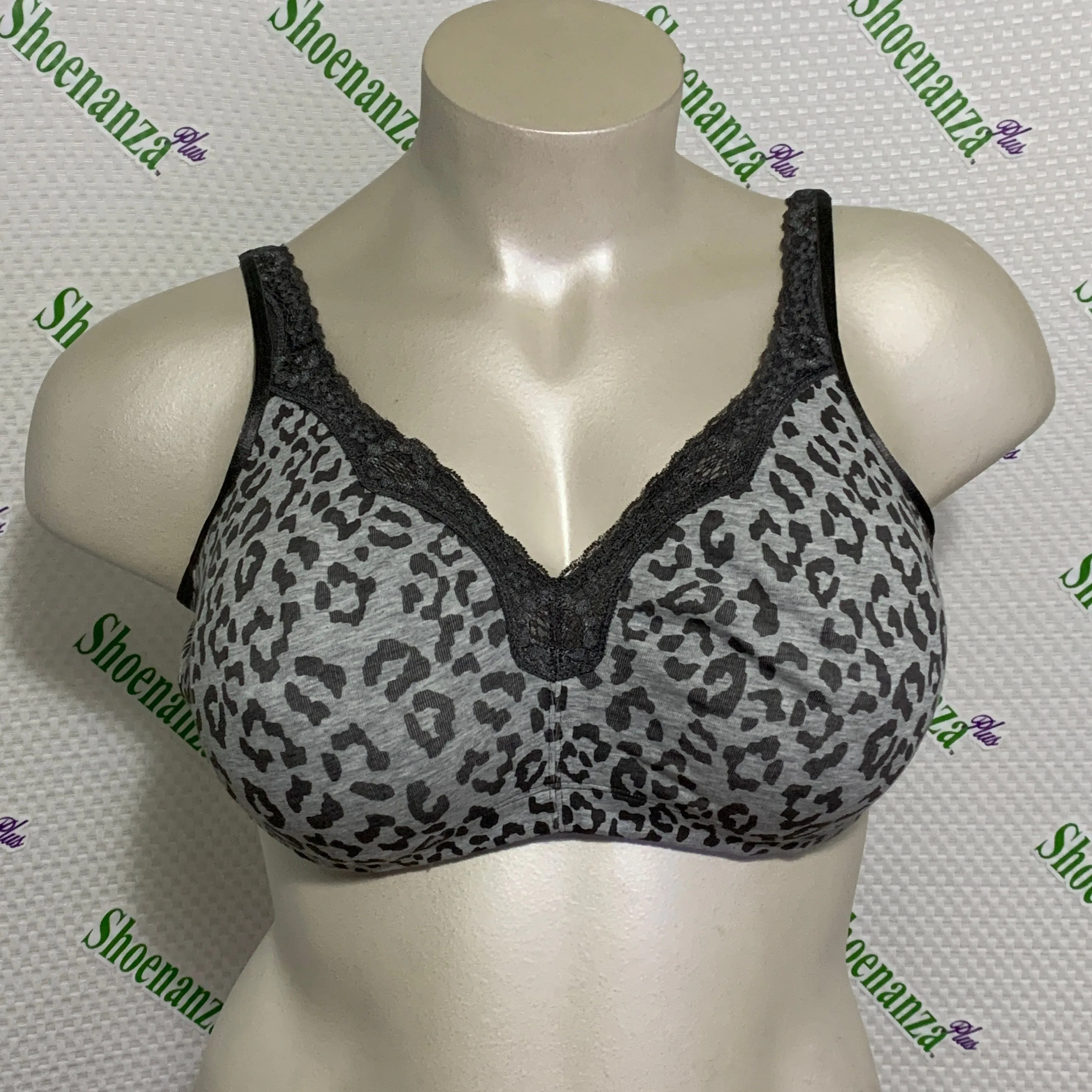 Product image for Catherines Bra Cotton Comfort No Wire Wireless Lace Adjustable Leopard Plus 46C