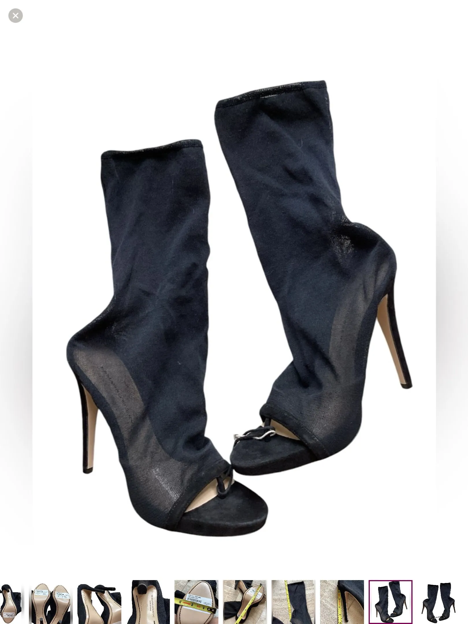 Product image for NWT Ermanno Scervino Black Mesh Open Toe Boots (t100)