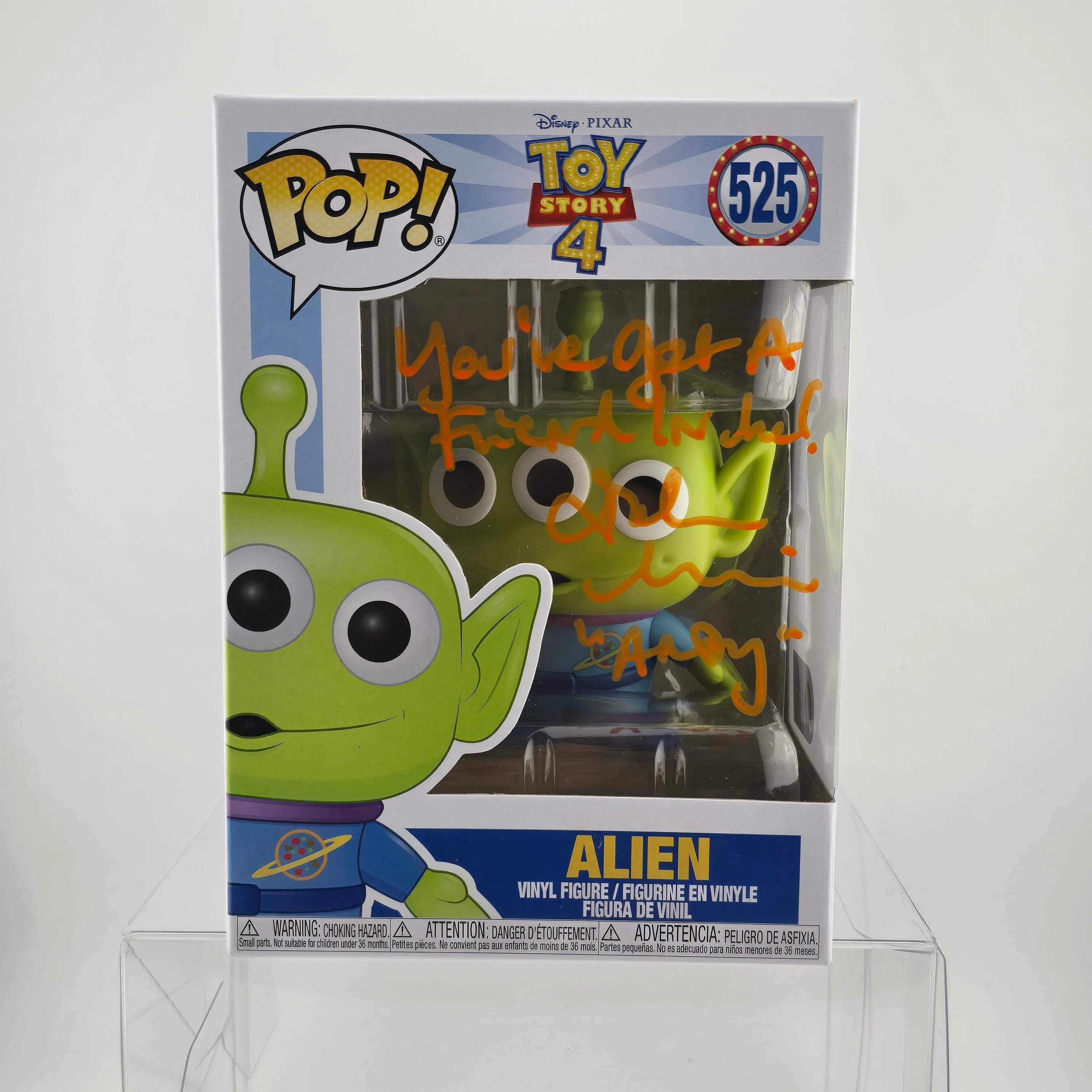 Product image for Disney Pixar - Toy Story 4 - Alien Funko Pop 525 signed by John Morris (Swau Authenticated) 