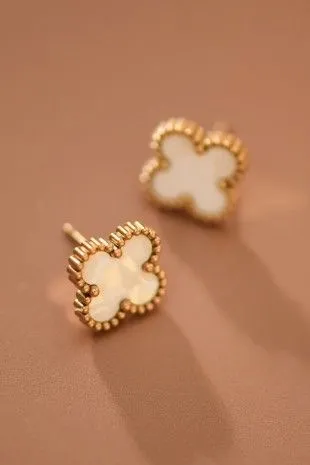 Product image for 18k Waterproof Stainless Steel Clover Studs - White