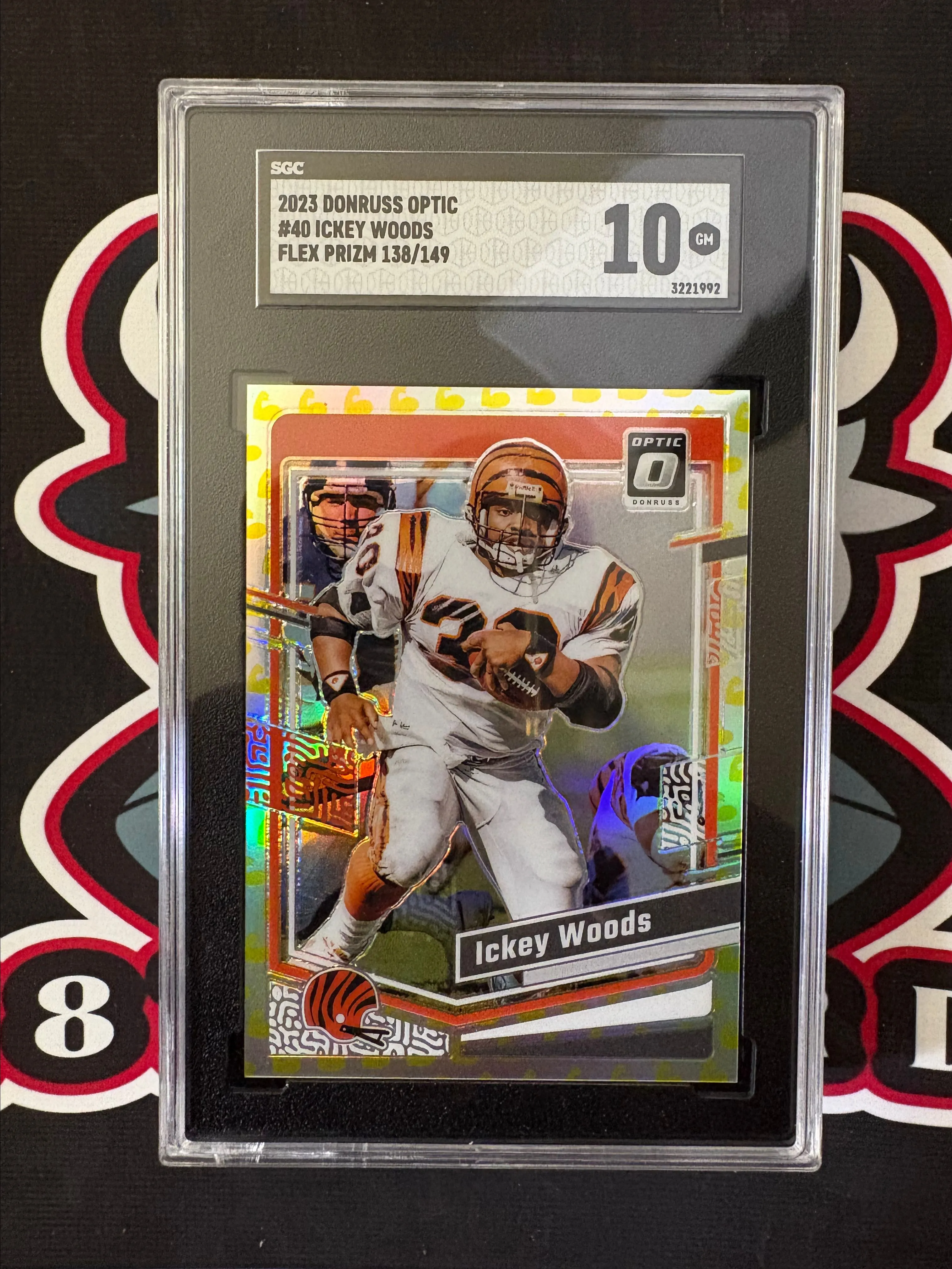 Product image for 2023 Donruss Optic #40 Ickey Woods Flex Prizm 138/149 SGC 10