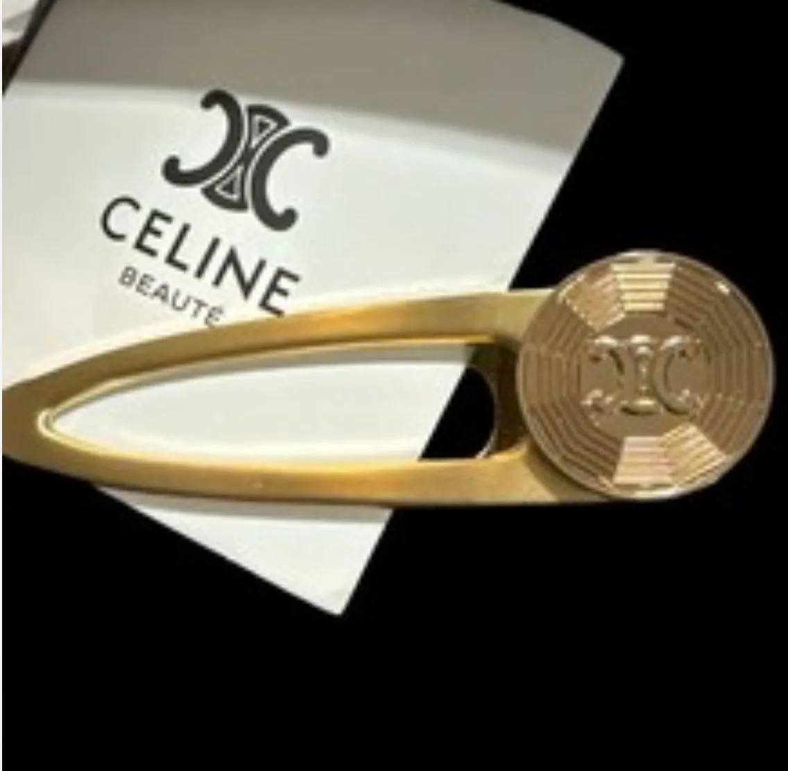 Product image for NIB CELINE BEAUTE Gold Tone 3” Large Hair Clip Accessory Snap TRIOMPHE VIP GWP