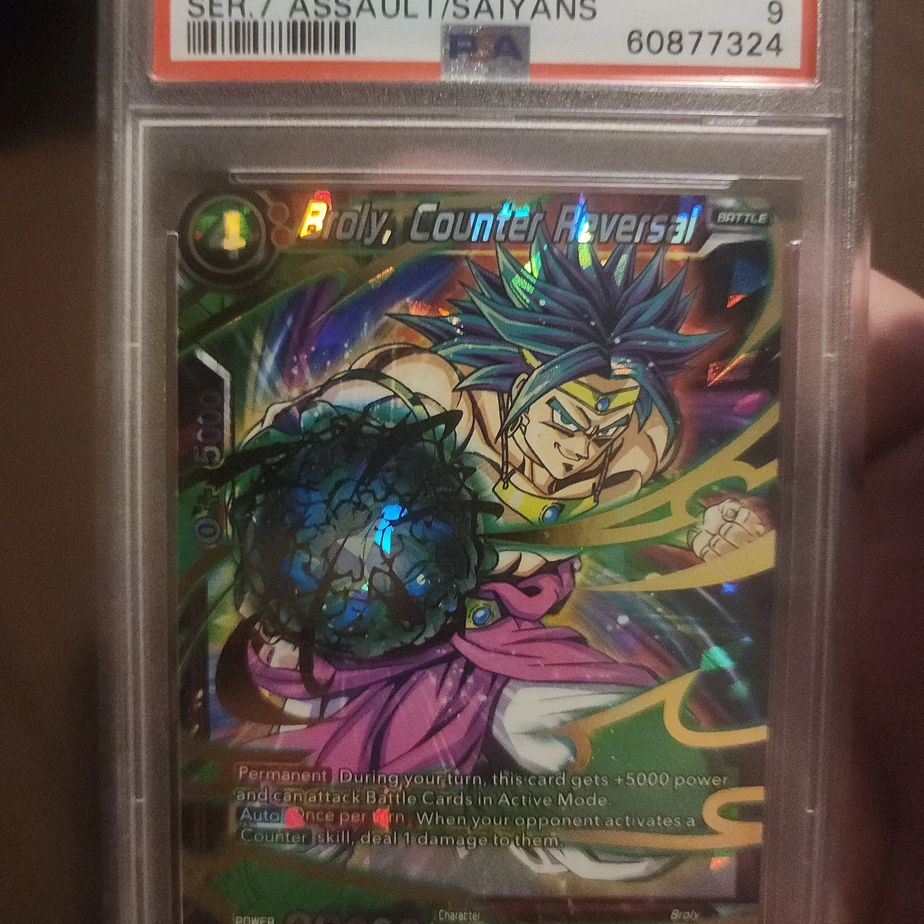 Product image for 2019 Dragon Ball Super Card Game Series 7 Assault Of The Saiyans Broly, Counter Rvrsl. Ser.7 Assault/Saiyans PSA MINT 9