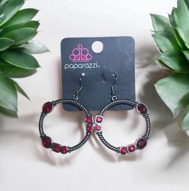 Product image for 17. Paparazzi Hoop Earrings (Red Rhinestones)