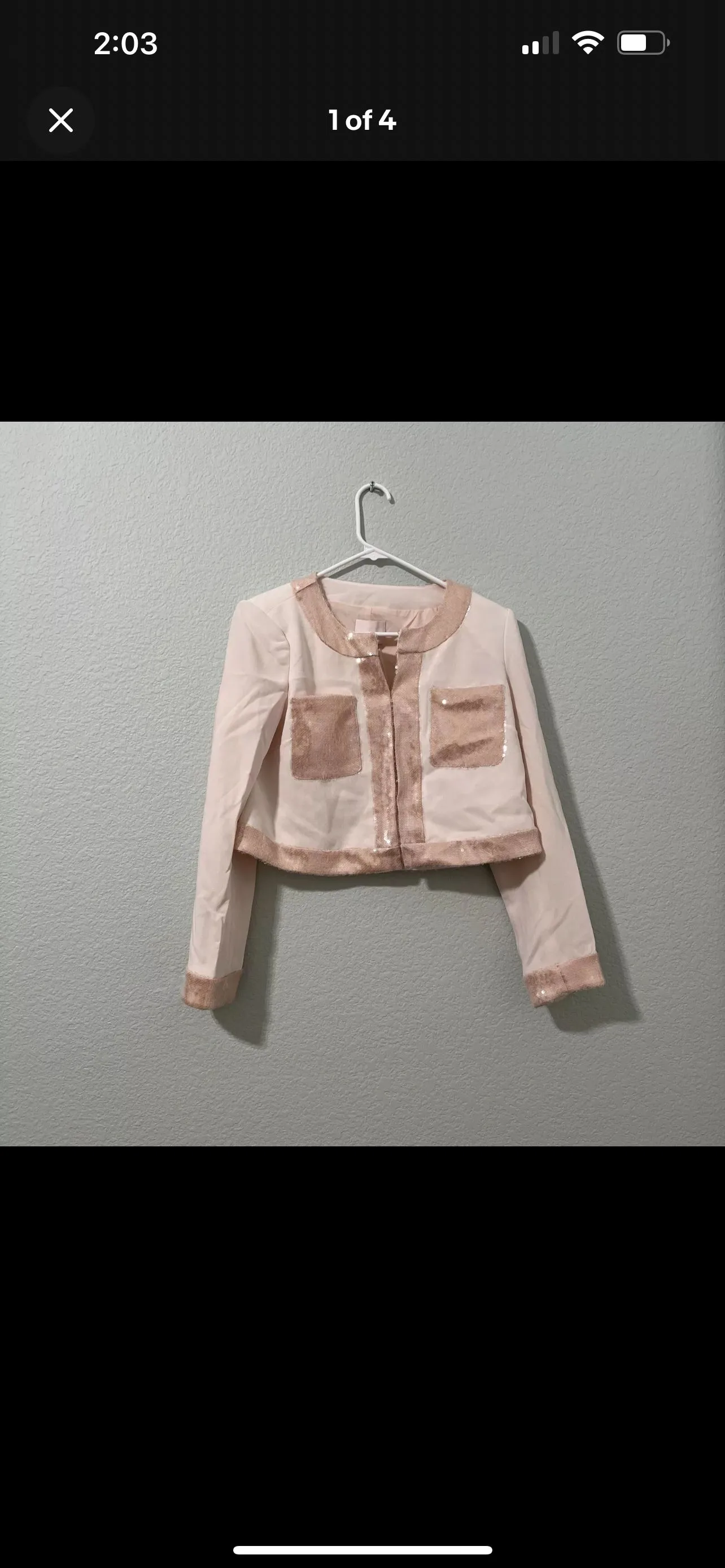 Product image for Cinq a Sept Rina sequin trim crop jacket blazer in pearl/travertine pink Size 0