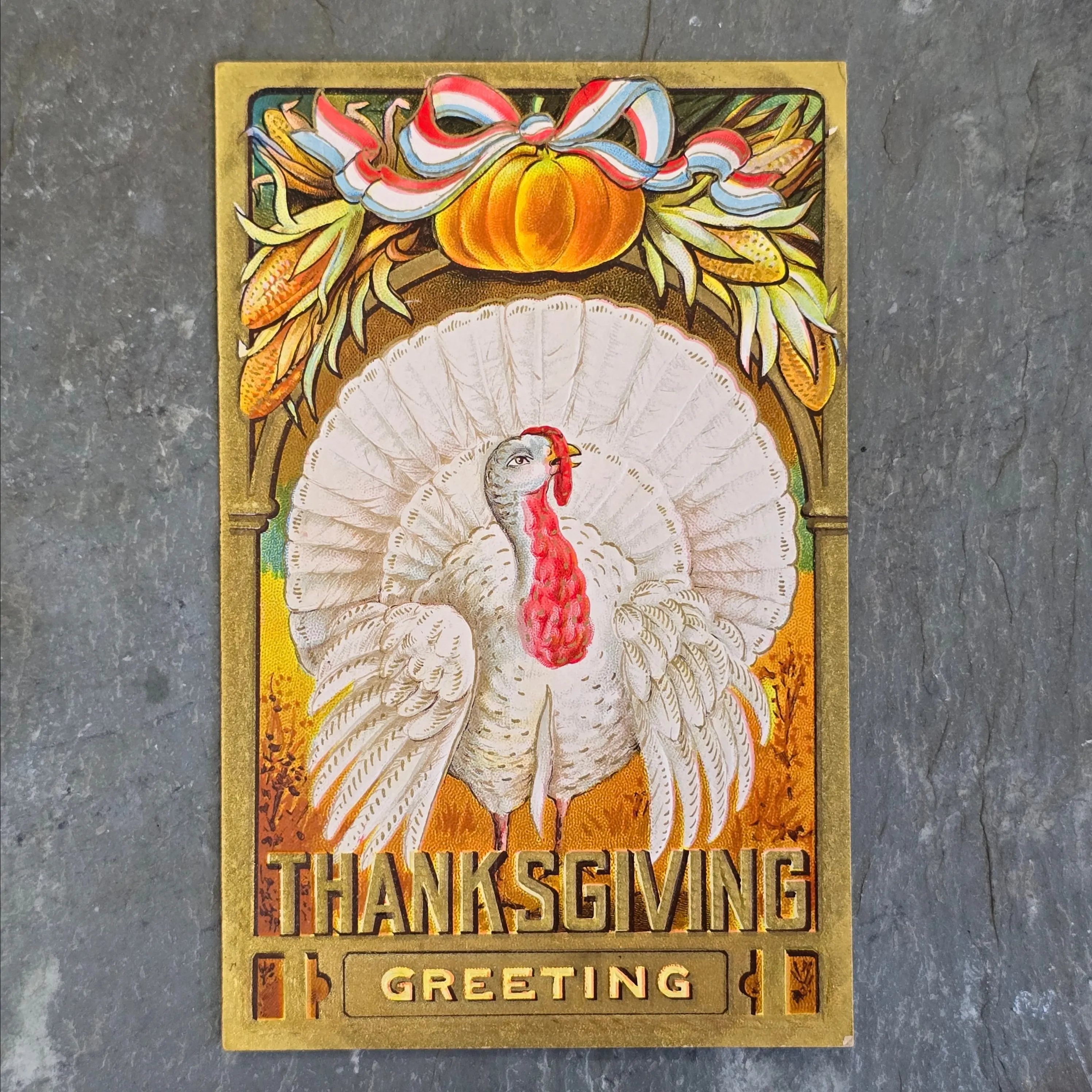 Product image for Antique Thanksgiving Greeting Embossed Postcard with White Turkey (WNB1-61)
