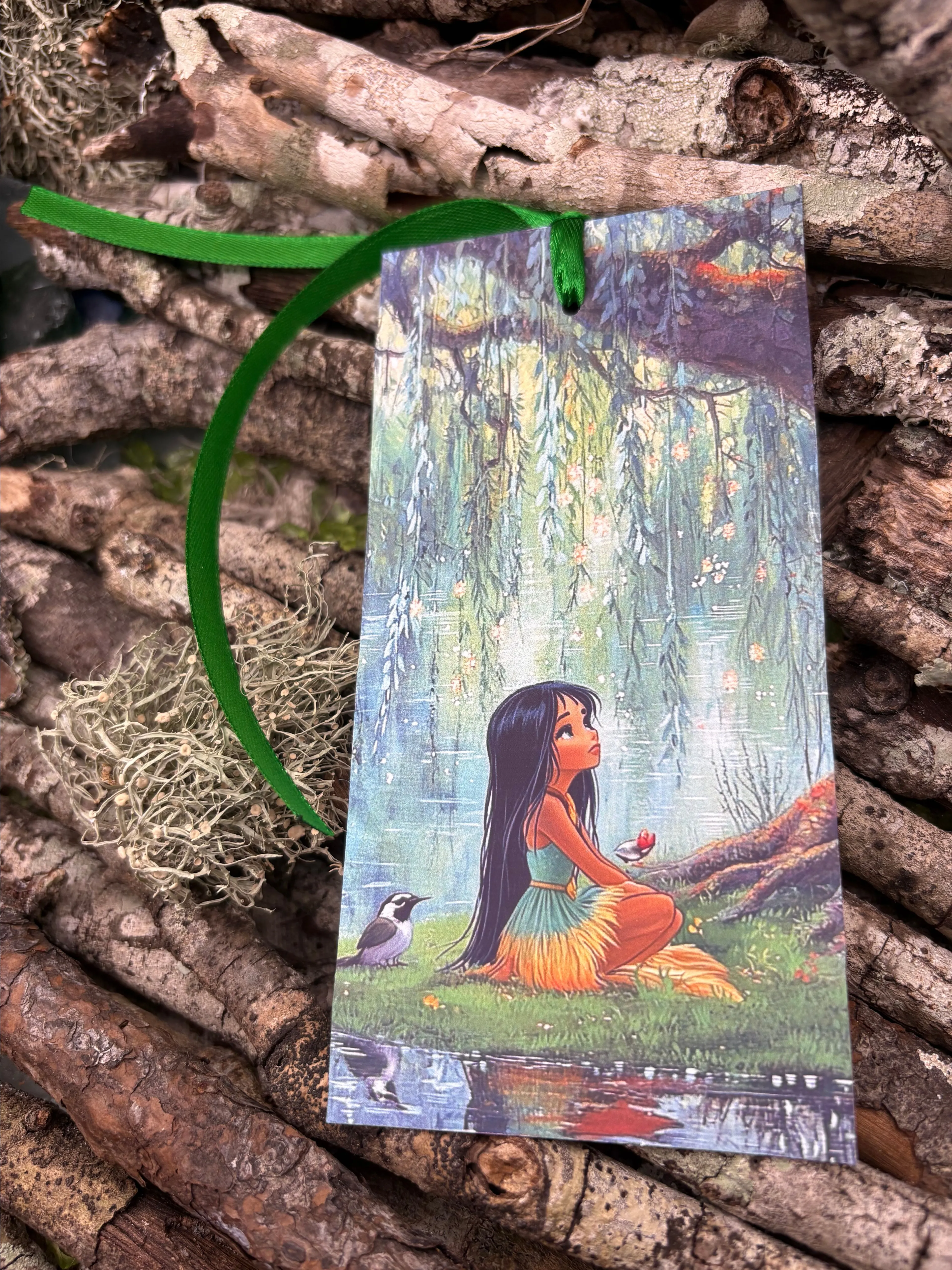 Product image for 6x3 watercolor thick card stock bookmark with satin ribbon