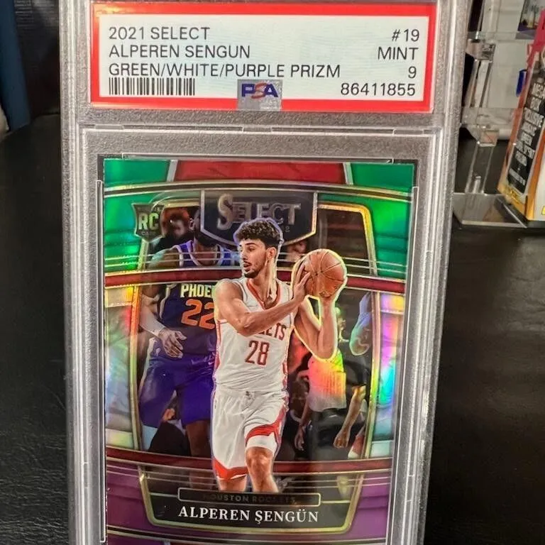 Product image for 2021 Panini Select Alperen Sengun 19 Green/White/Purple Prizm PSA MINT 9
