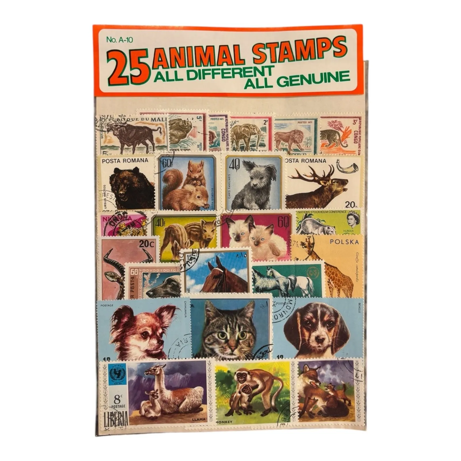 Product image for 0T. 25 Animal Stamps * Multiple Countries * Each One a Work of Art * Find Your Favorite