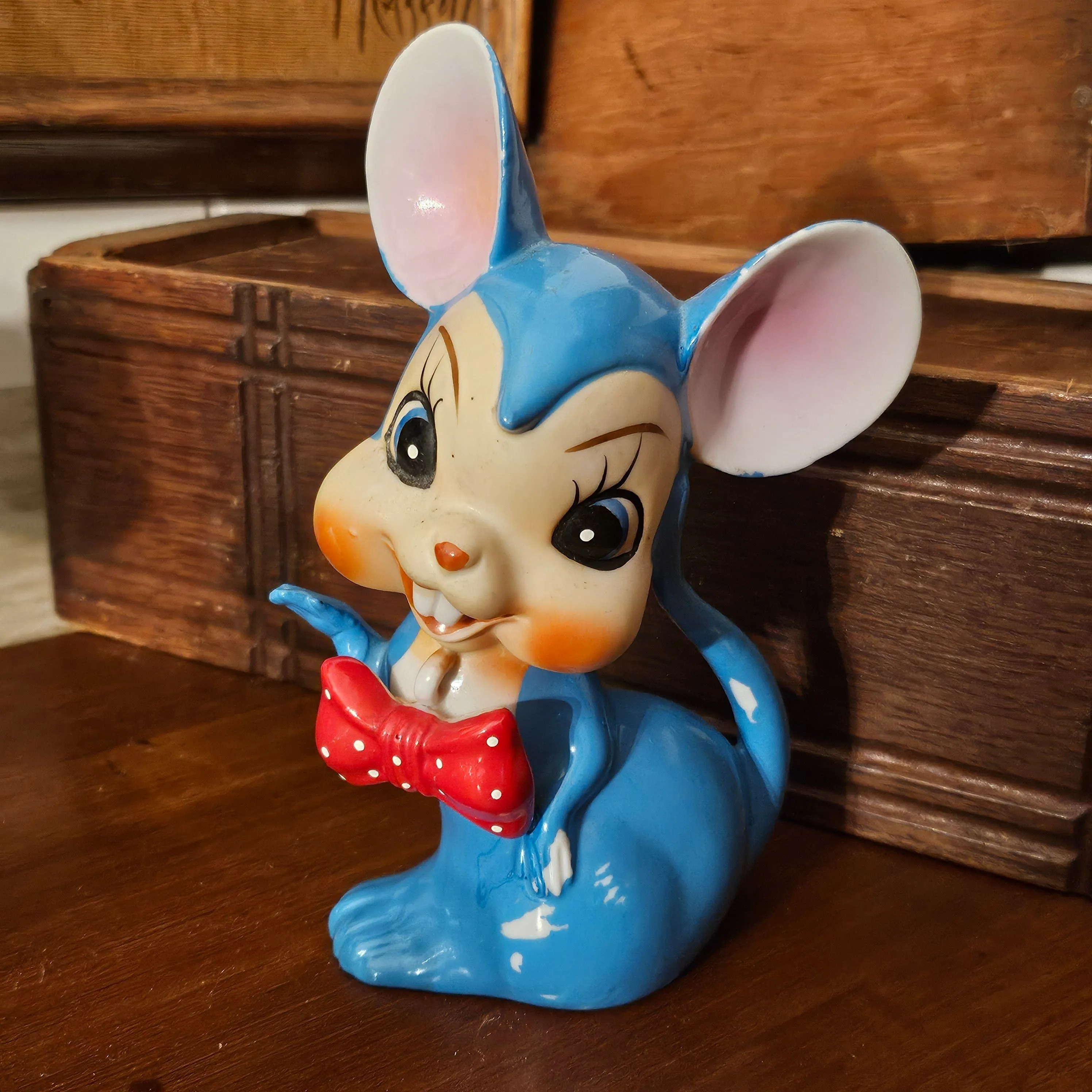 Product image for Epic Vintage MCM Kitsch Blue Mouse Handpainted STUNNING Condition Original Sticker 